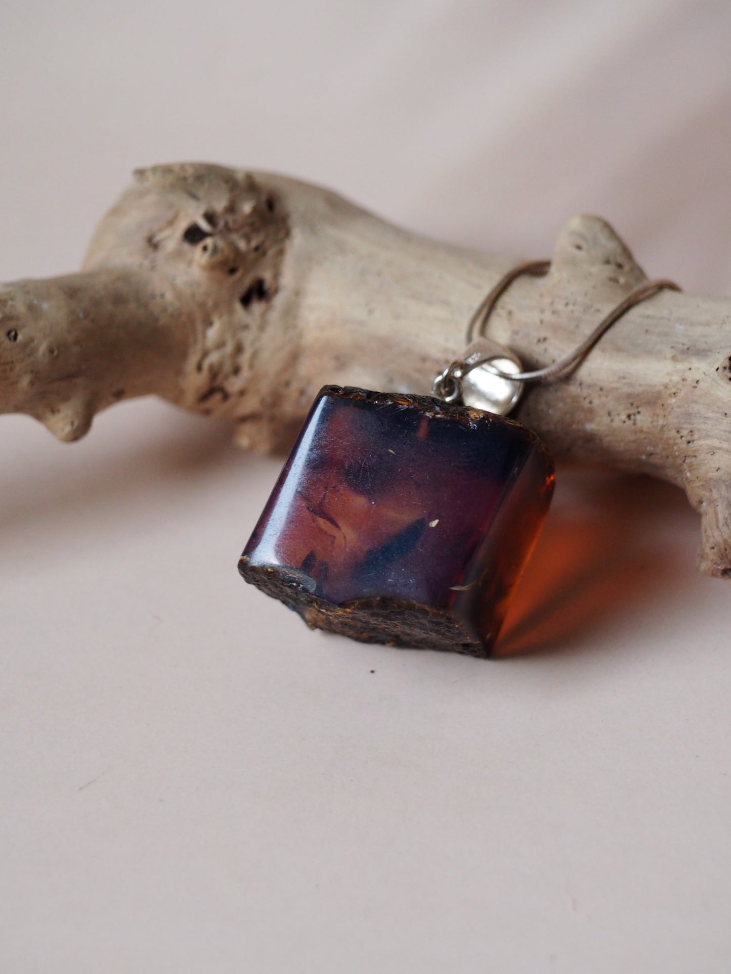 Indonesian Zebra/ Blue Amber Natural Raw Cube Pendant