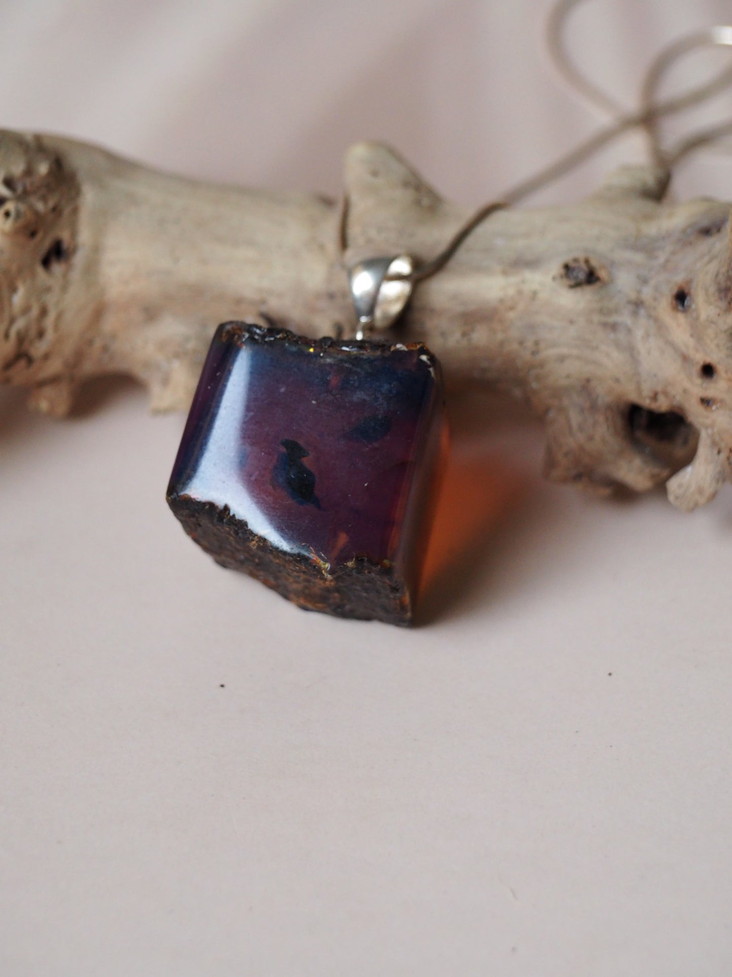 Indonesian Zebra/ Blue Amber Natural Raw Cube Pendant