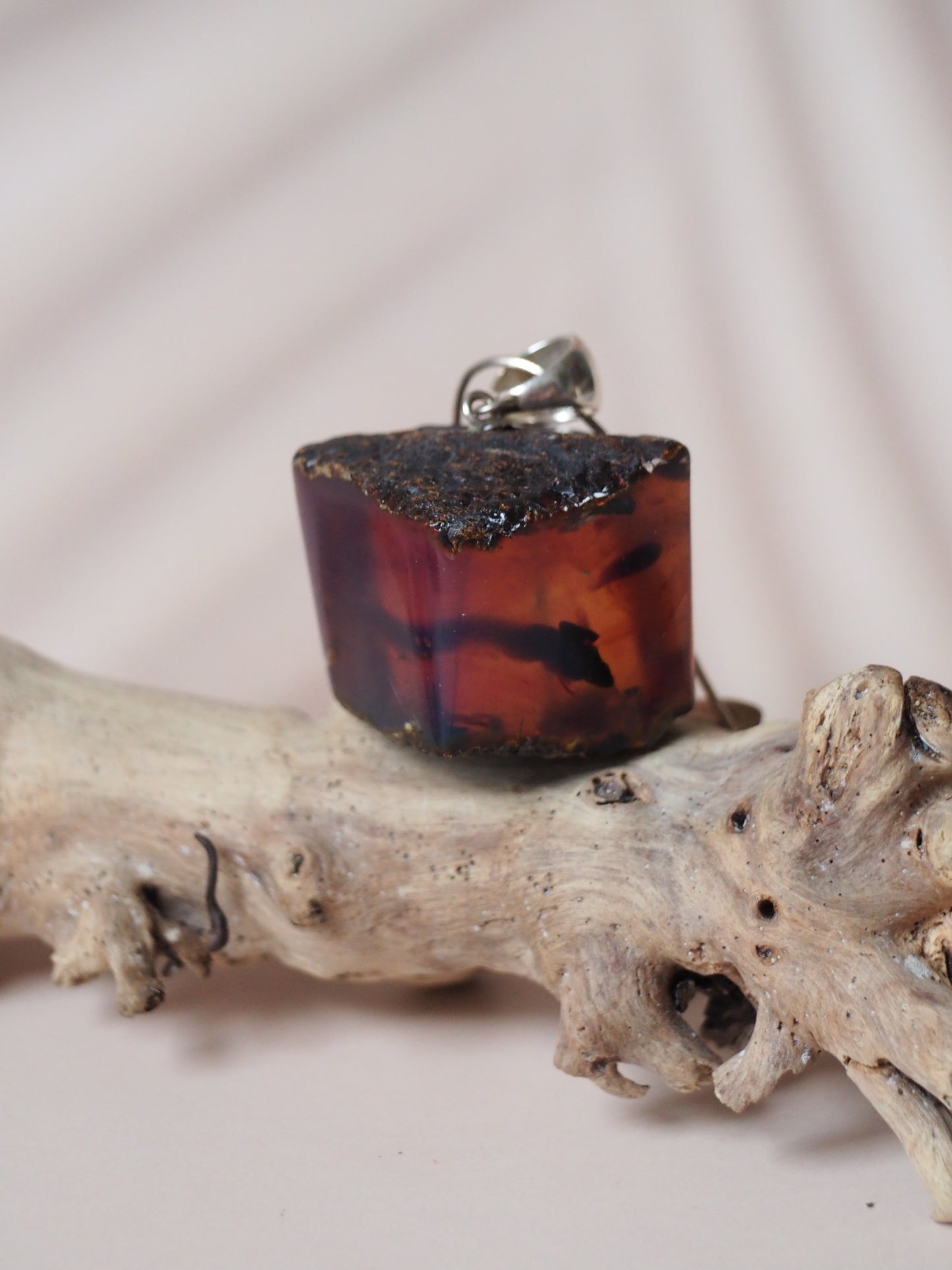 Indonesian Zebra/ Blue Amber Natural Raw Cube Pendant