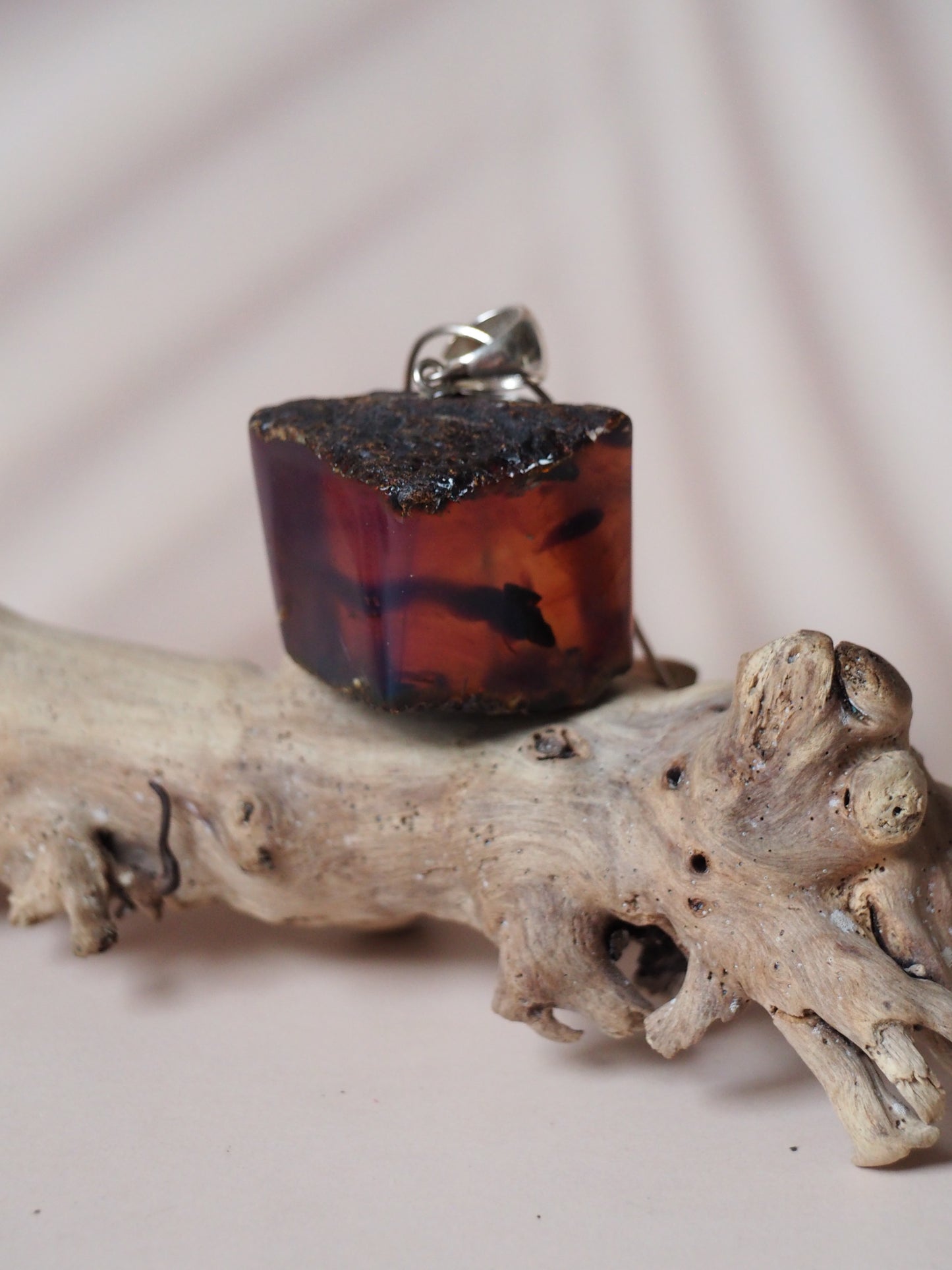 Indonesian Zebra/ Blue Amber Natural Raw Cube Pendant