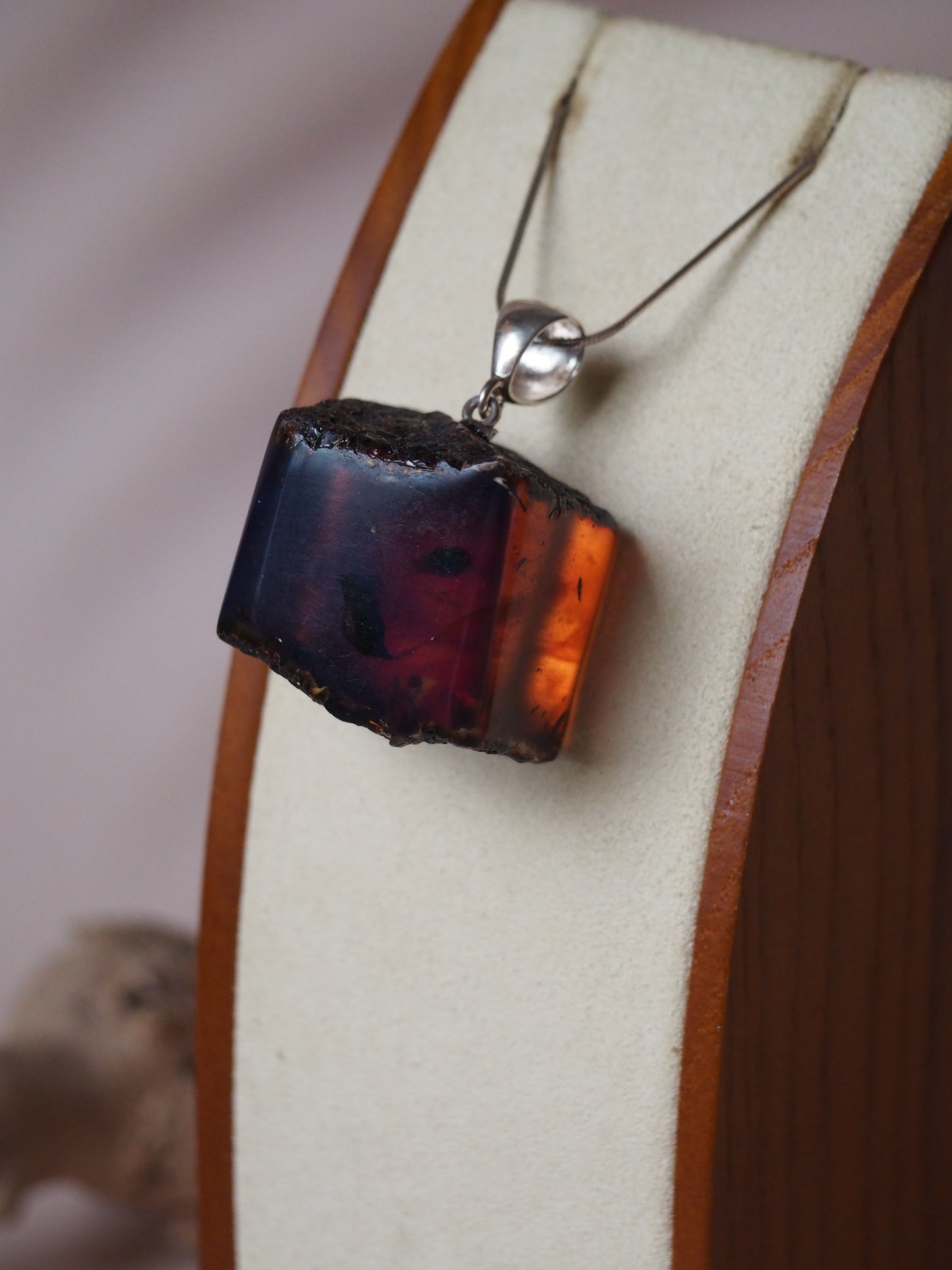 Indonesian Zebra/ Blue Amber Natural Raw Cube Pendant