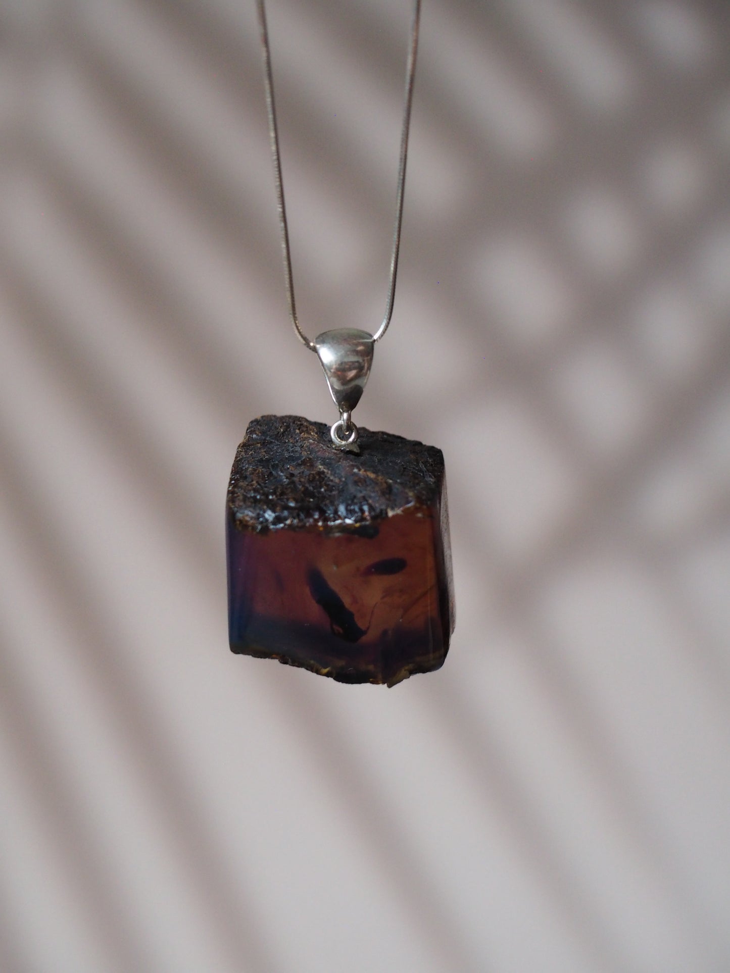 Indonesian Zebra/ Blue Amber Natural Raw Cube Pendant