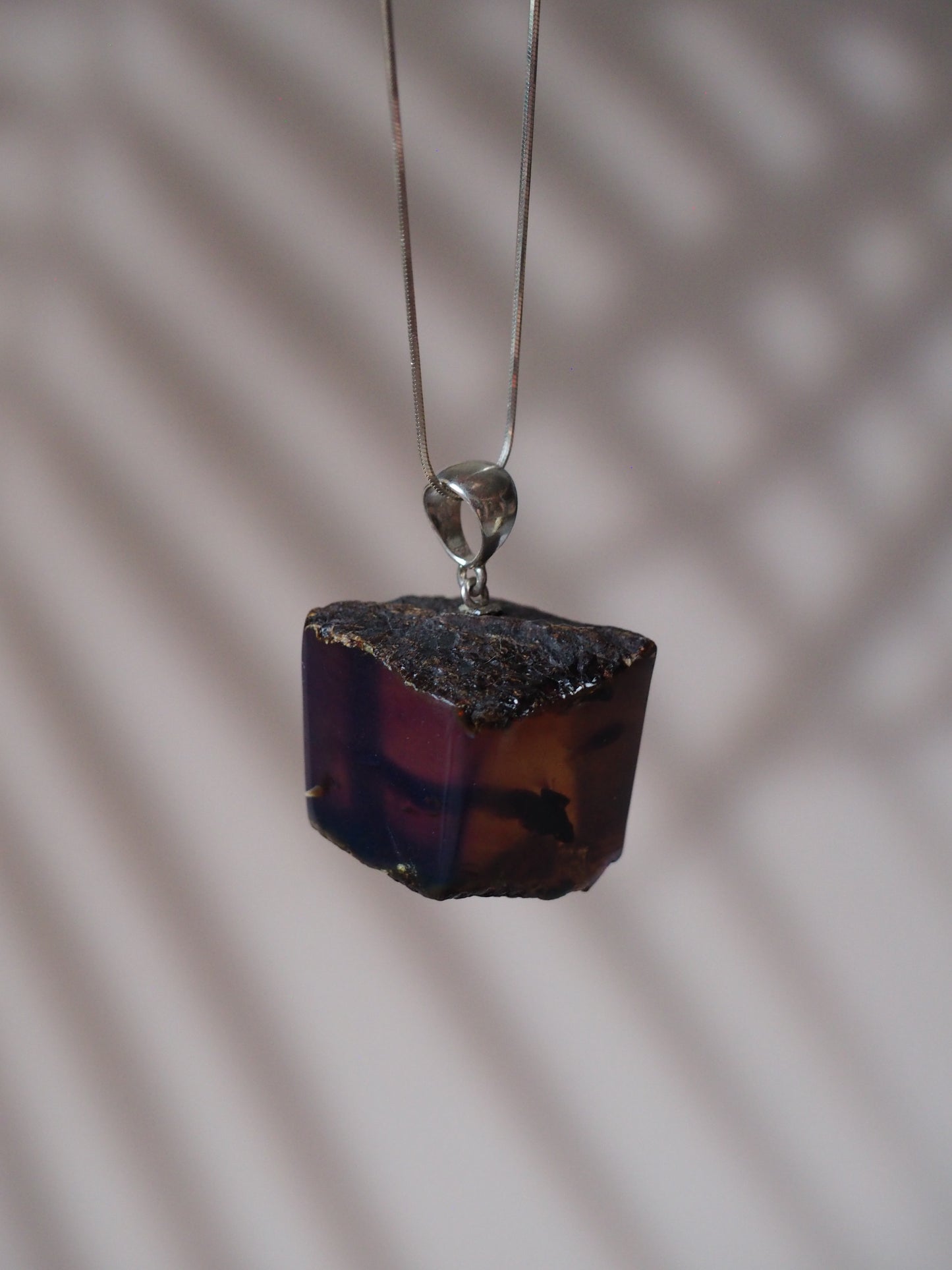 Indonesian Zebra/ Blue Amber Natural Raw Cube Pendant