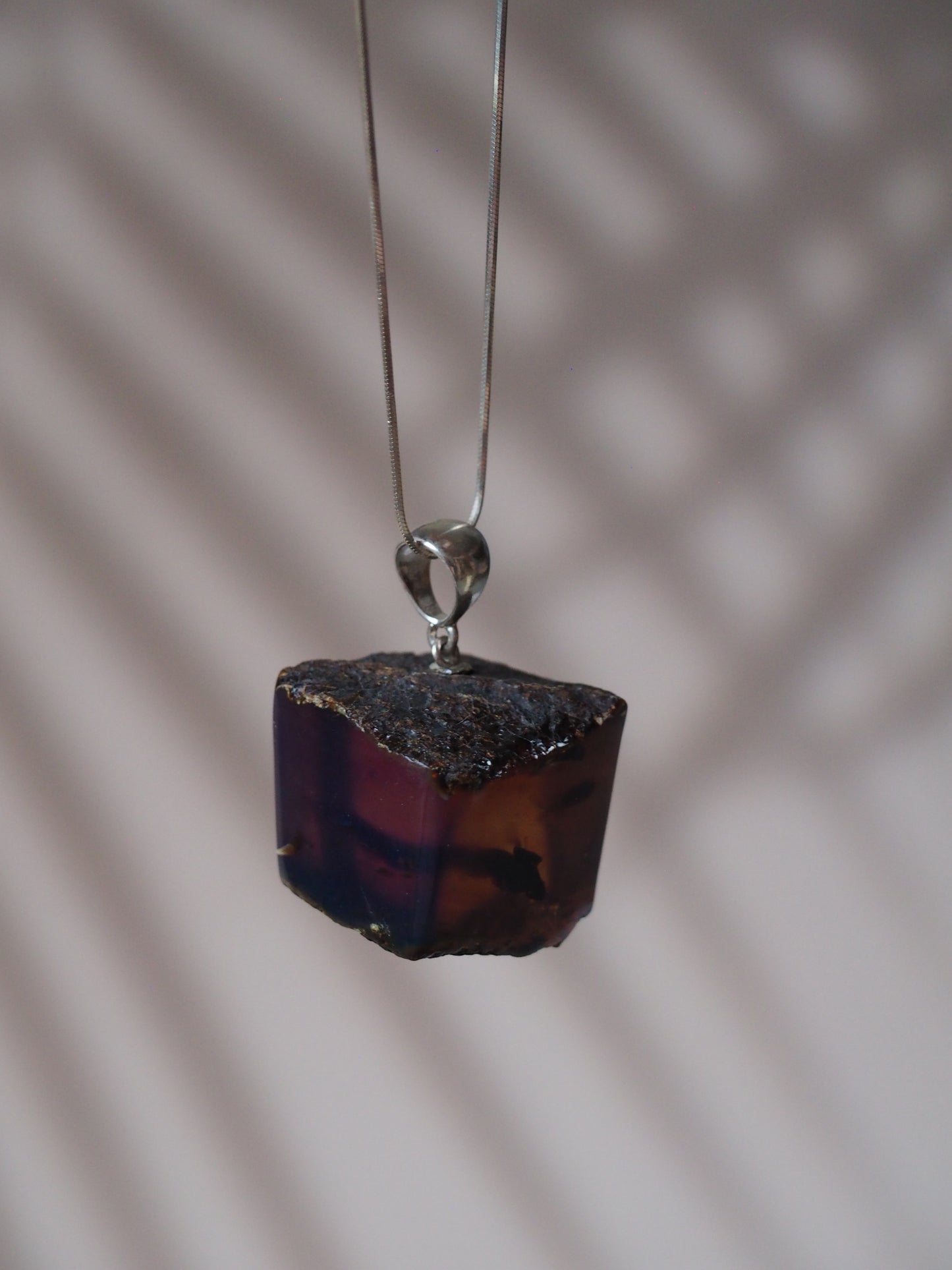 Indonesian Zebra/ Blue Amber Natural Raw Cube Pendant