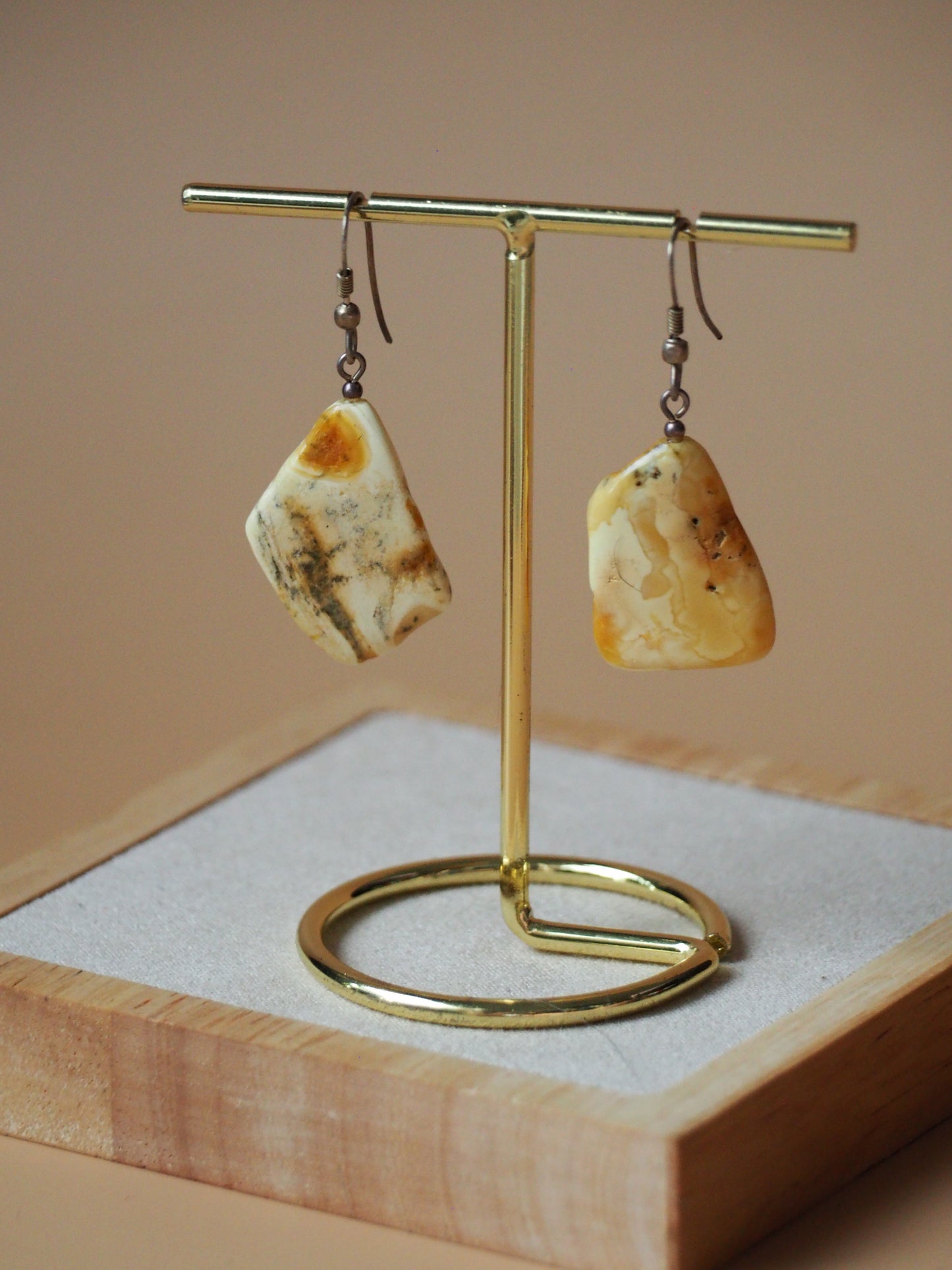 Natural Raw White Amber Drop Irregular Earrings