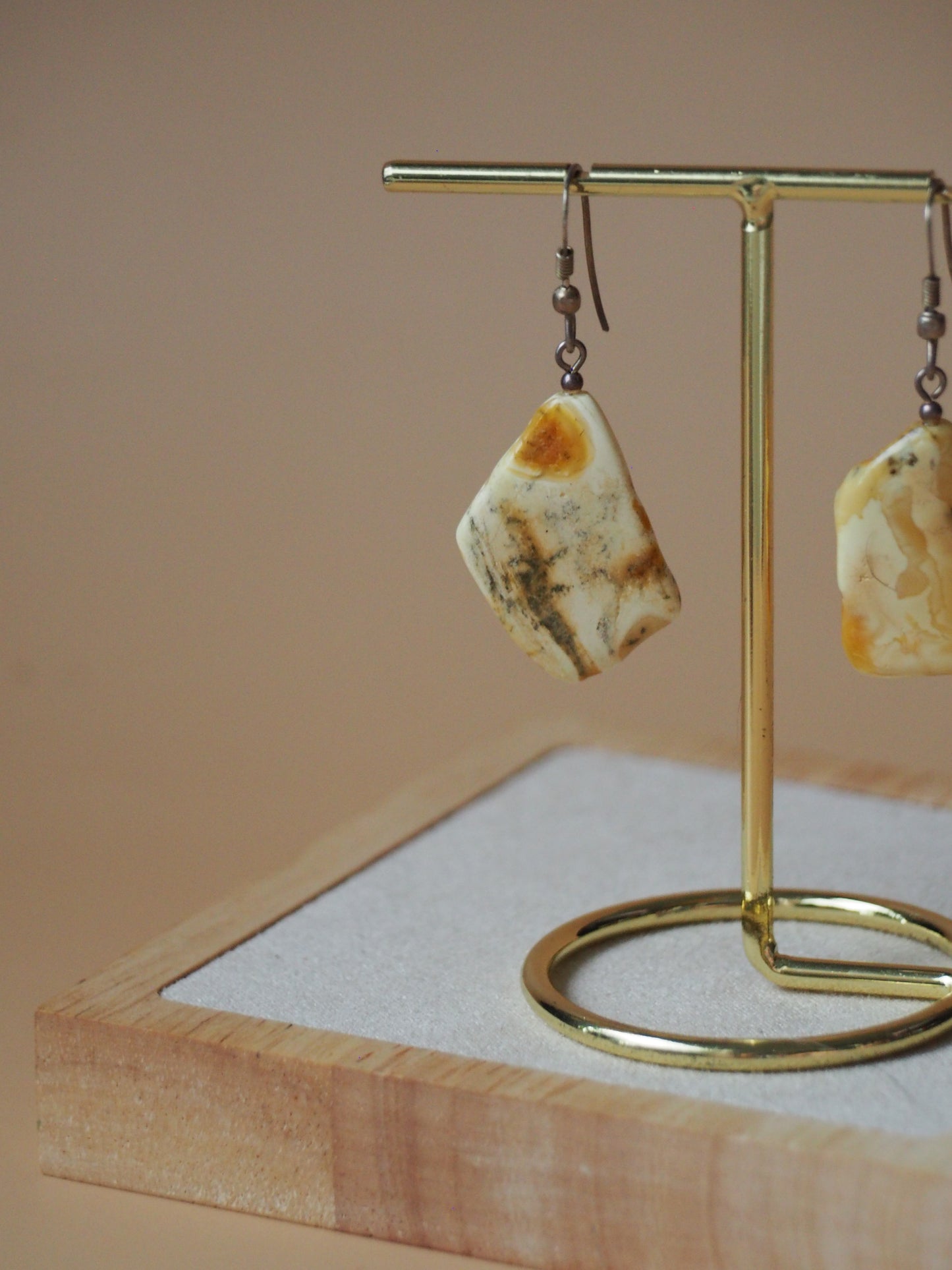 Natural Raw White Amber Drop Irregular Earrings