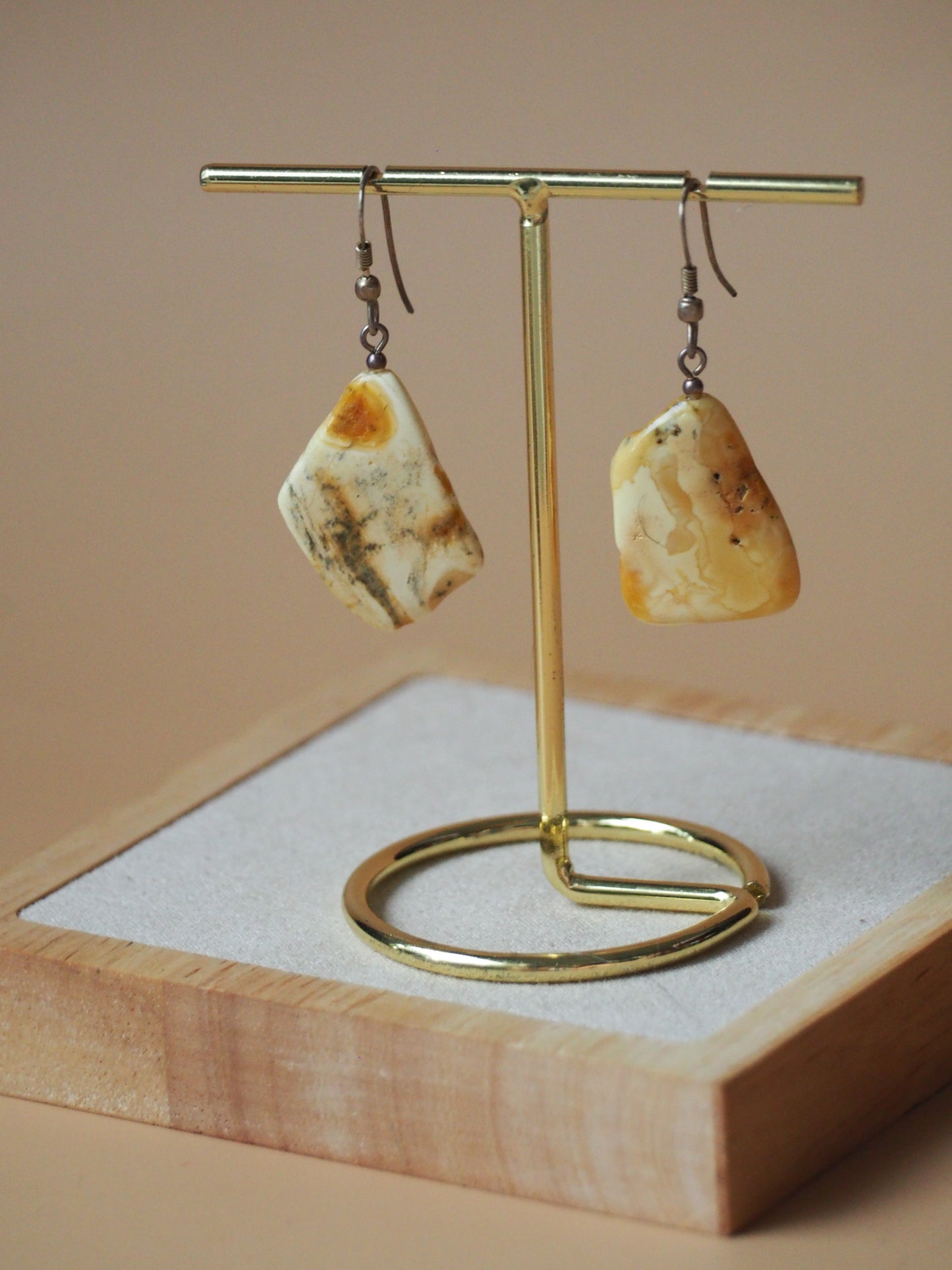 Natural Raw White Amber Drop Irregular Earrings
