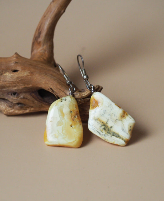 Natural Raw White Amber Drop Irregular Earrings
