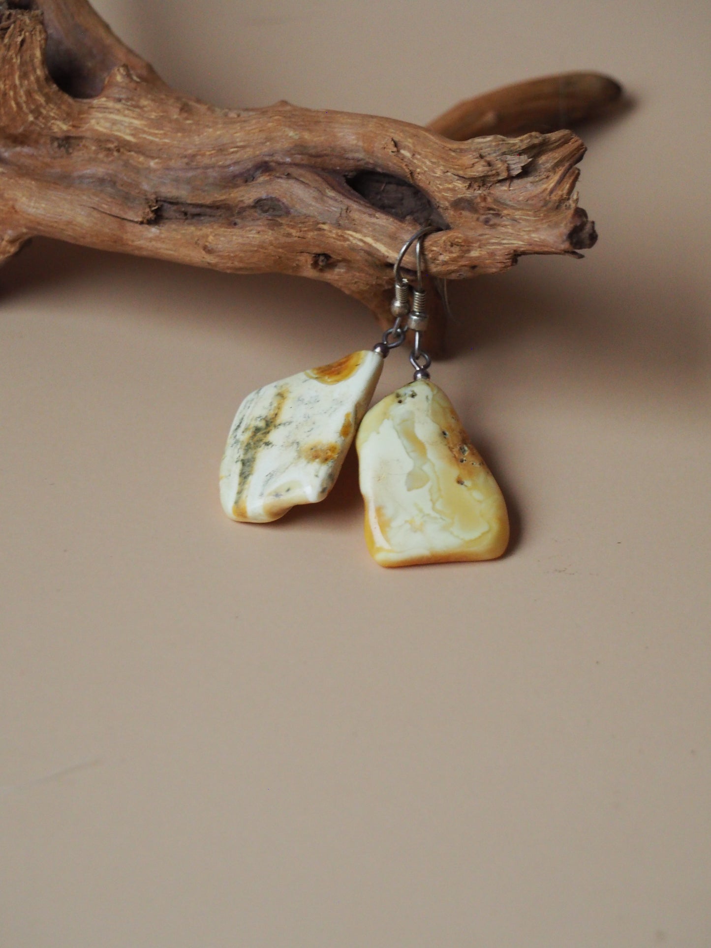 Natural Raw White Amber Drop Irregular Earrings
