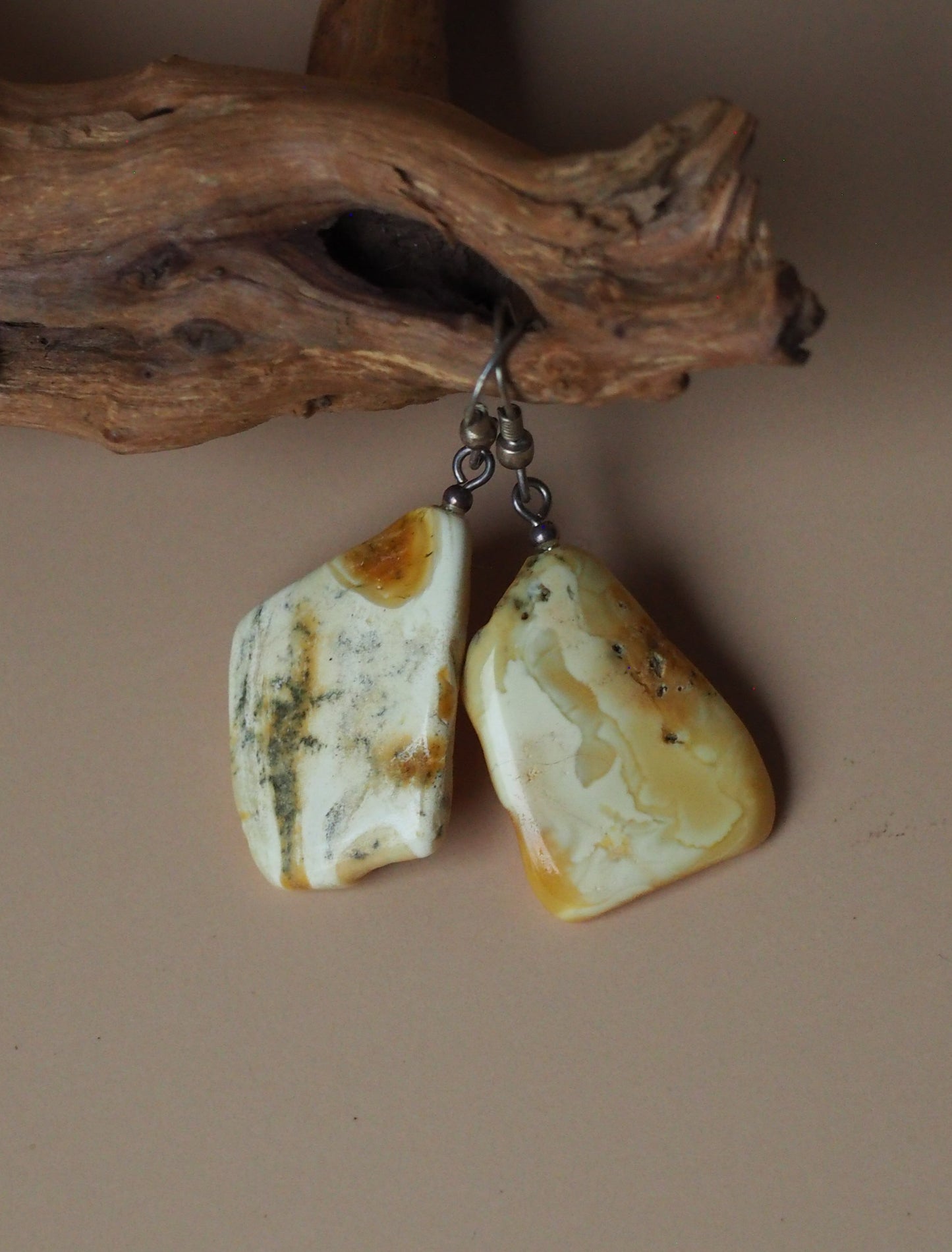 Natural Raw White Amber Drop Irregular Earrings
