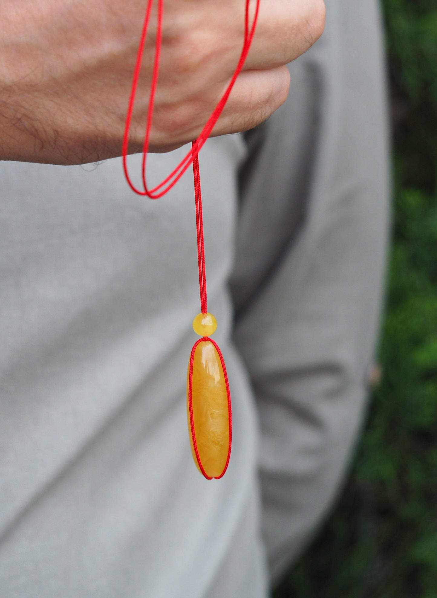Natural Butterscotch Amber Barrel Shape Pendant with Beads