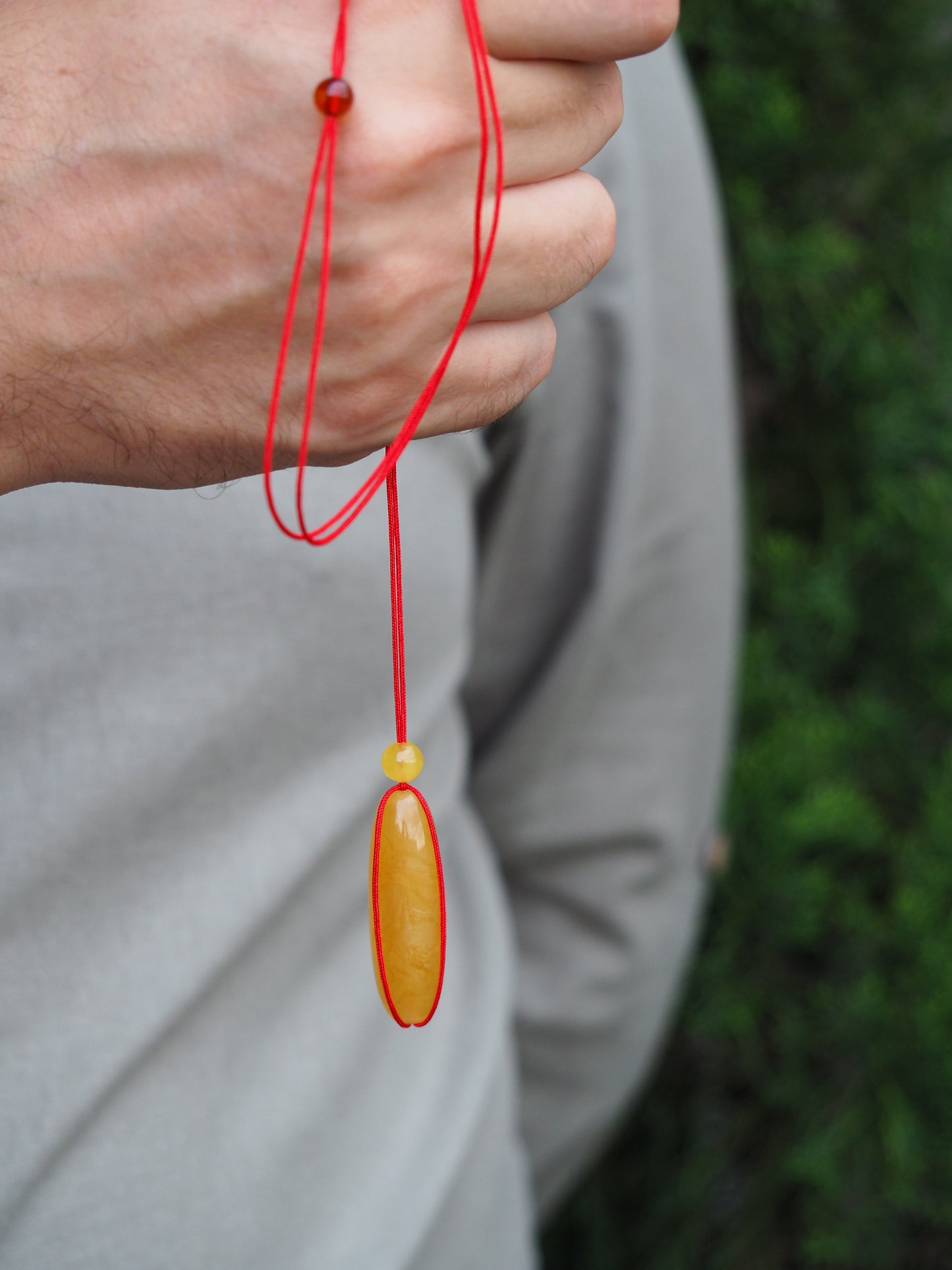 Natural Butterscotch Amber Barrel Shape Pendant with Beads