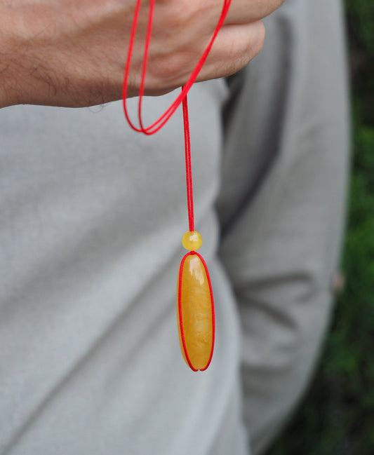 Natural Butterscotch Amber Barrel Shape Pendant with Beads