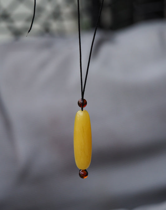 Natural Butterscotch Amber Barrel Shape Pendant with Cognac Beads