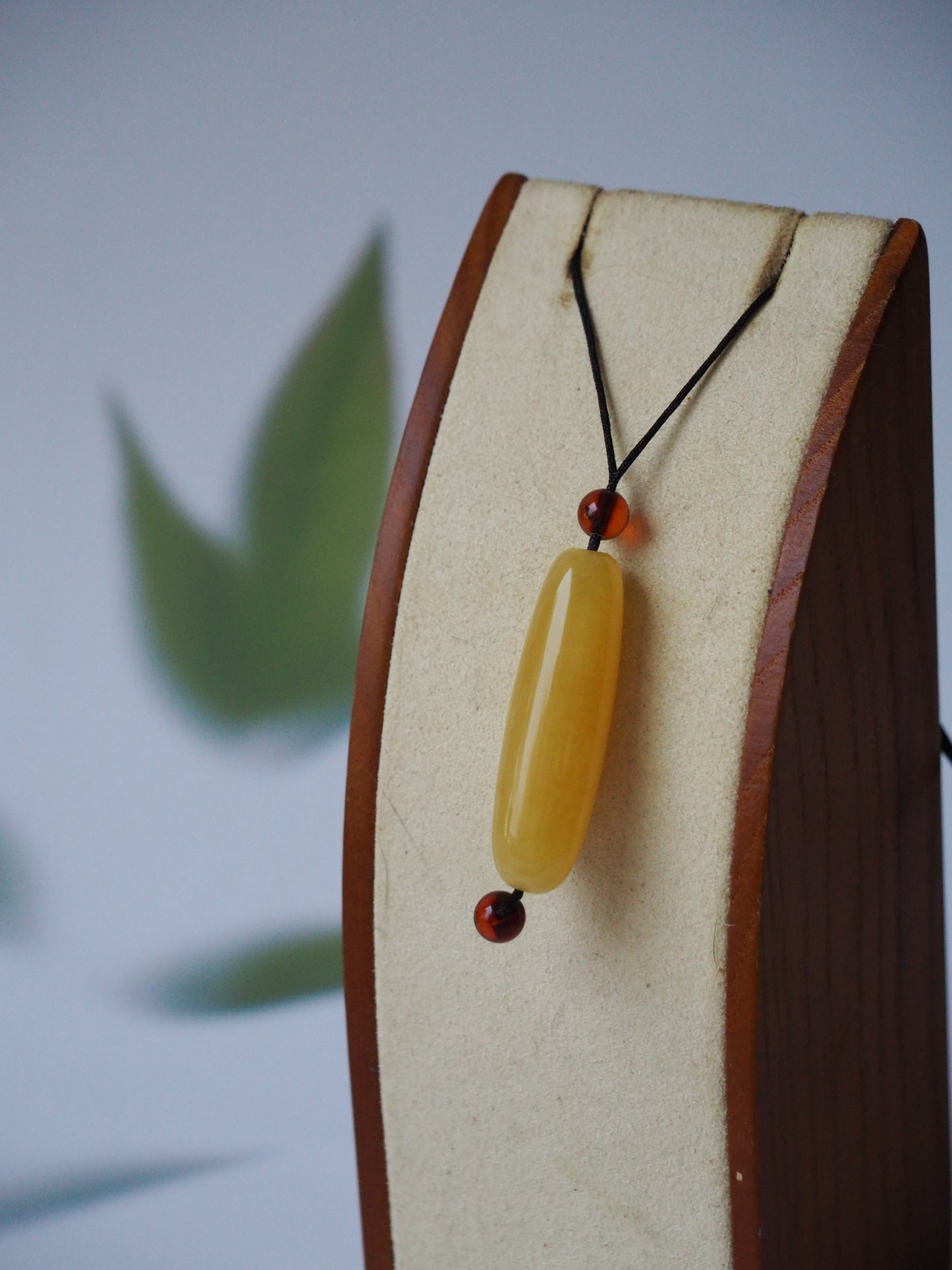 Natural Butterscotch Amber Barrel Shape Pendant with Cognac Beads
