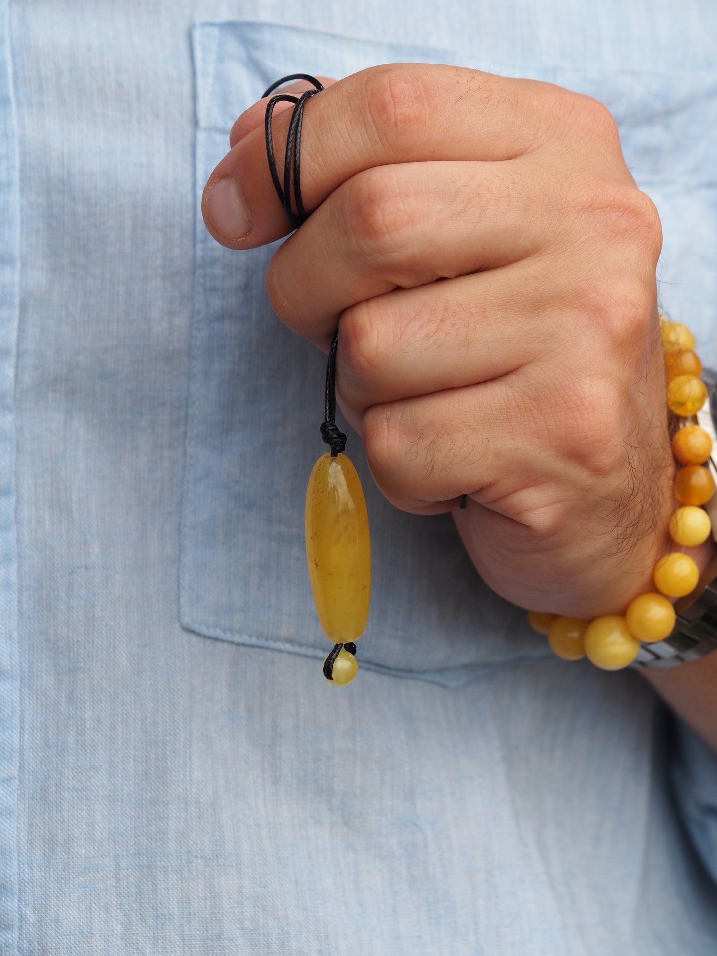 Natural Butterscotch Amber Barrel Shape Pendant with Ball