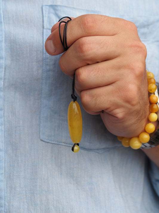 Natural Butterscotch Amber Barrel Shape Pendant with Ball