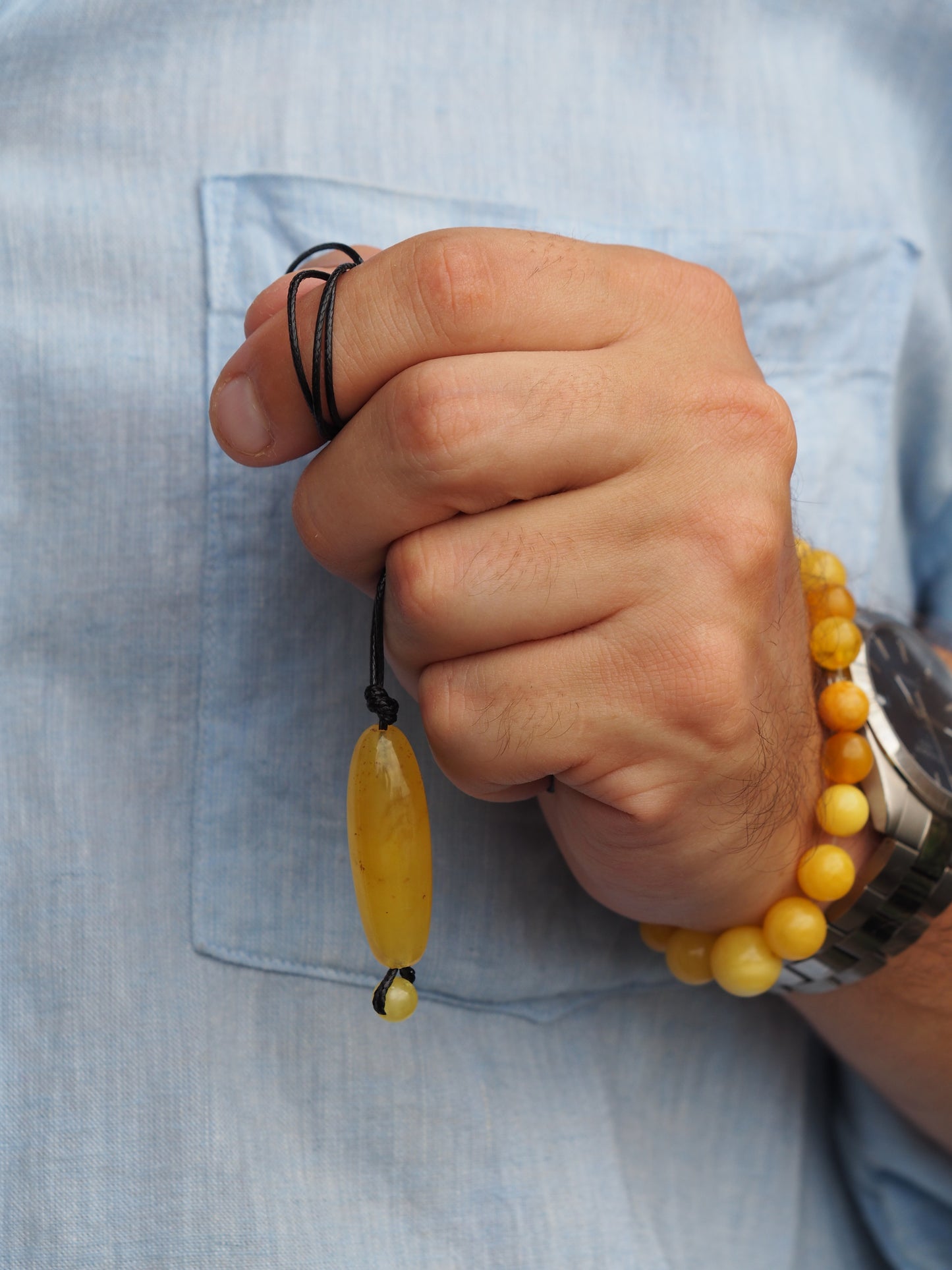 Natural Butterscotch Amber Barrel Shape Pendant with Ball