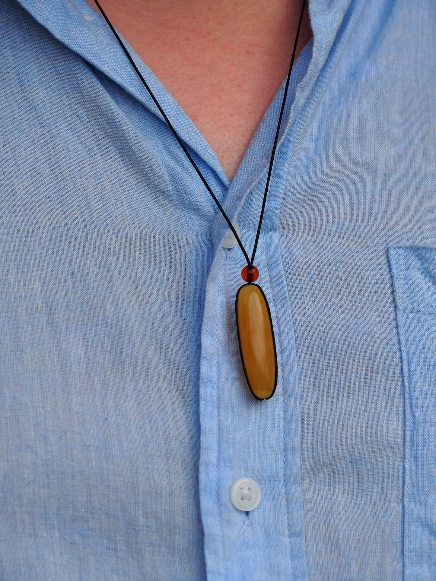 Natural Butterscotch Amber Barrel Shape Pendant with Cognac Beads