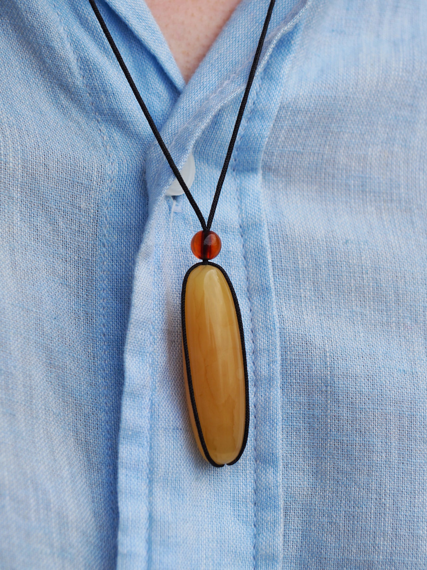 Natural Butterscotch Amber Barrel Shape Pendant with Cognac Beads