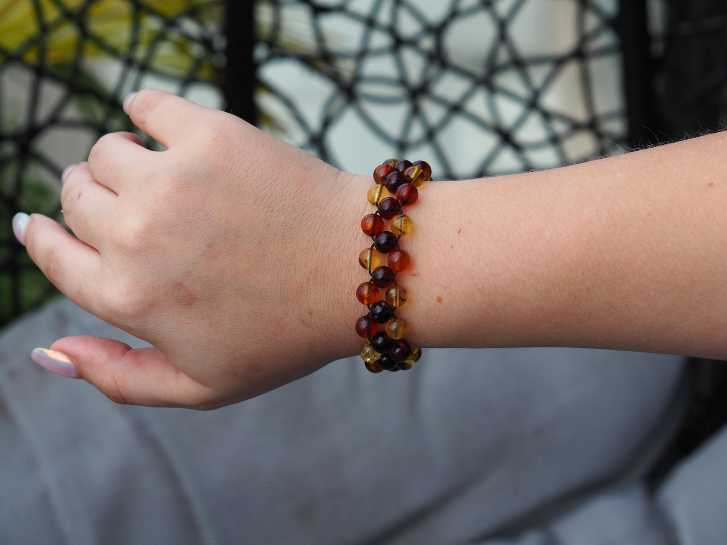 Multicolor Amber Woven Handmade Bracelet with Magnetic Clasp