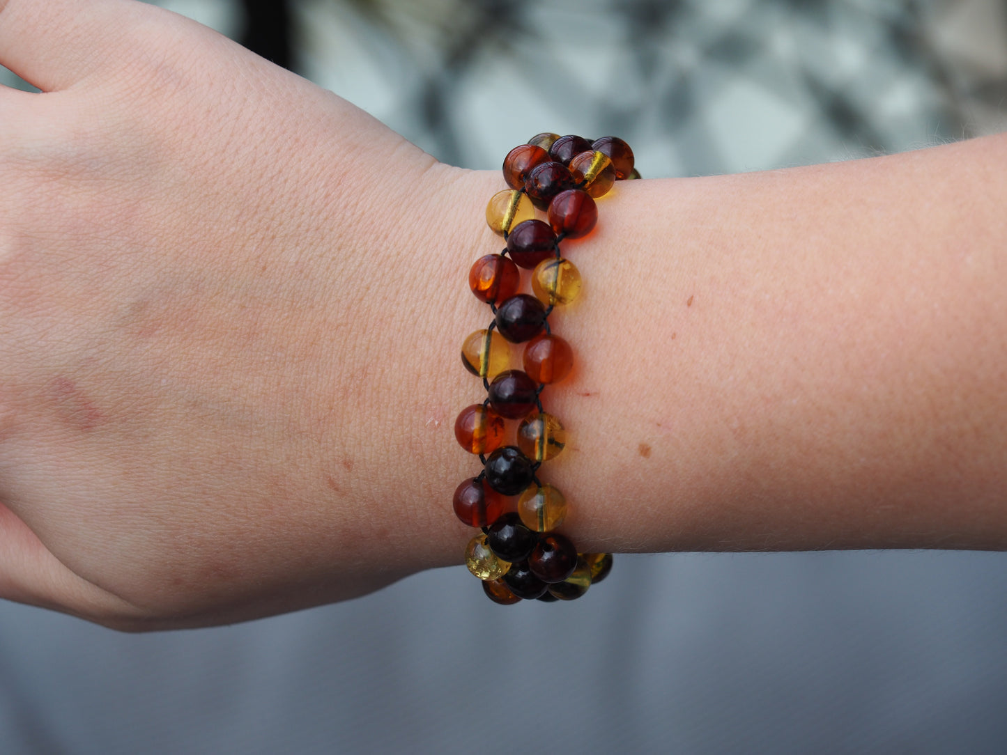 Multicolor Amber Woven Handmade Bracelet with Magnetic Clasp