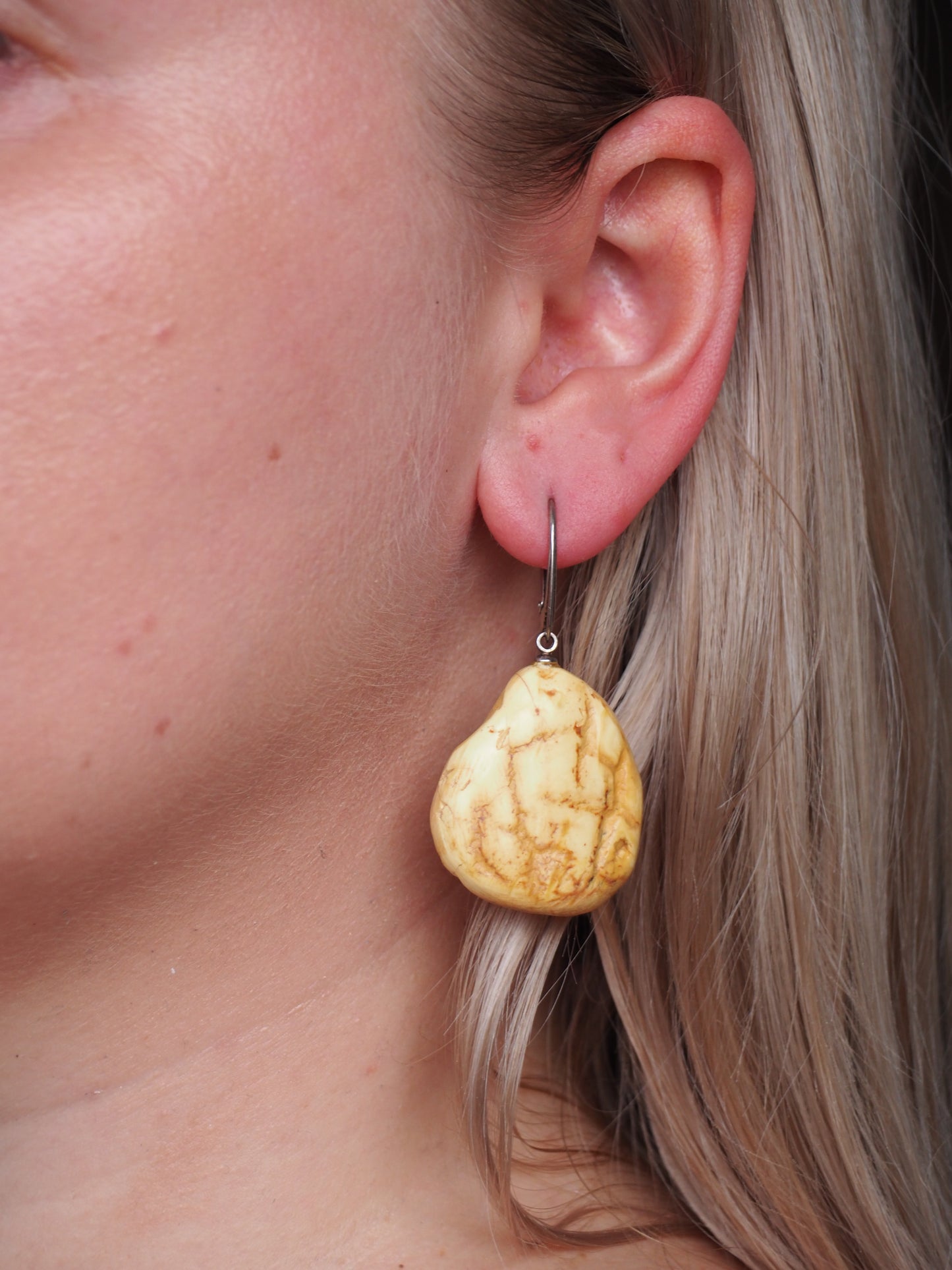 White Raw Amber/ Honey Amber Drop Bulky Earrings