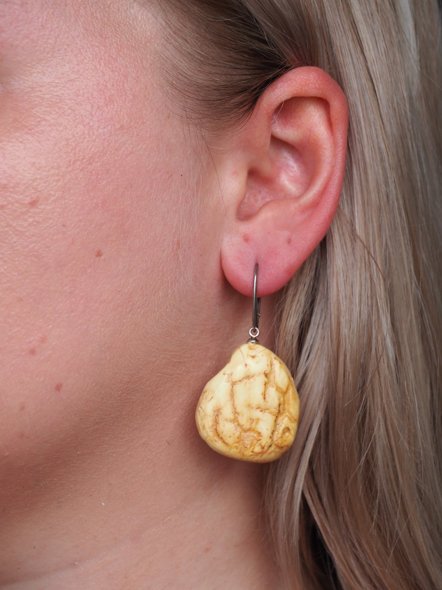 White Raw Amber/ Honey Amber Drop Bulky Earrings