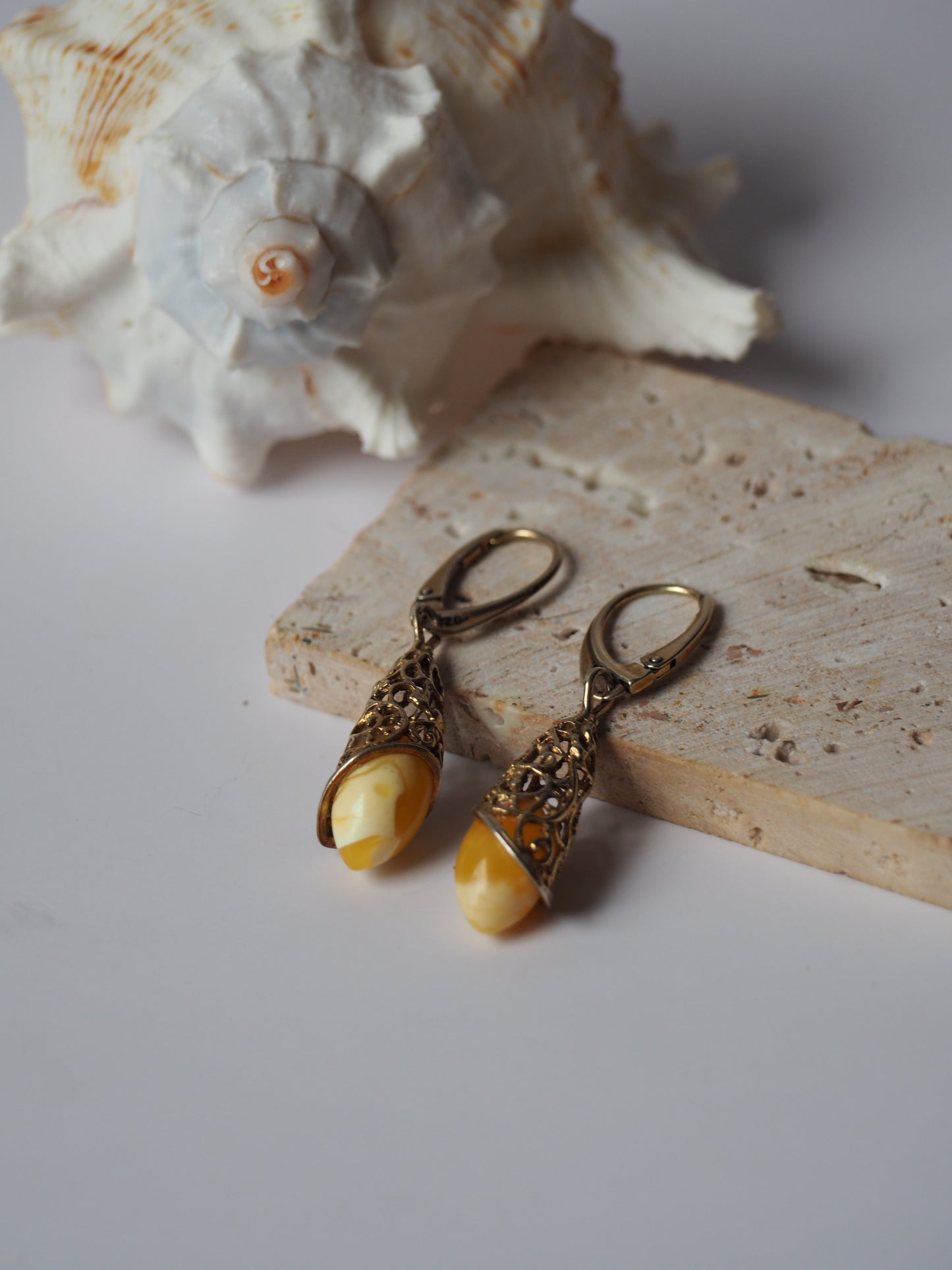 Green Amber Small Pendant with Tree Bark