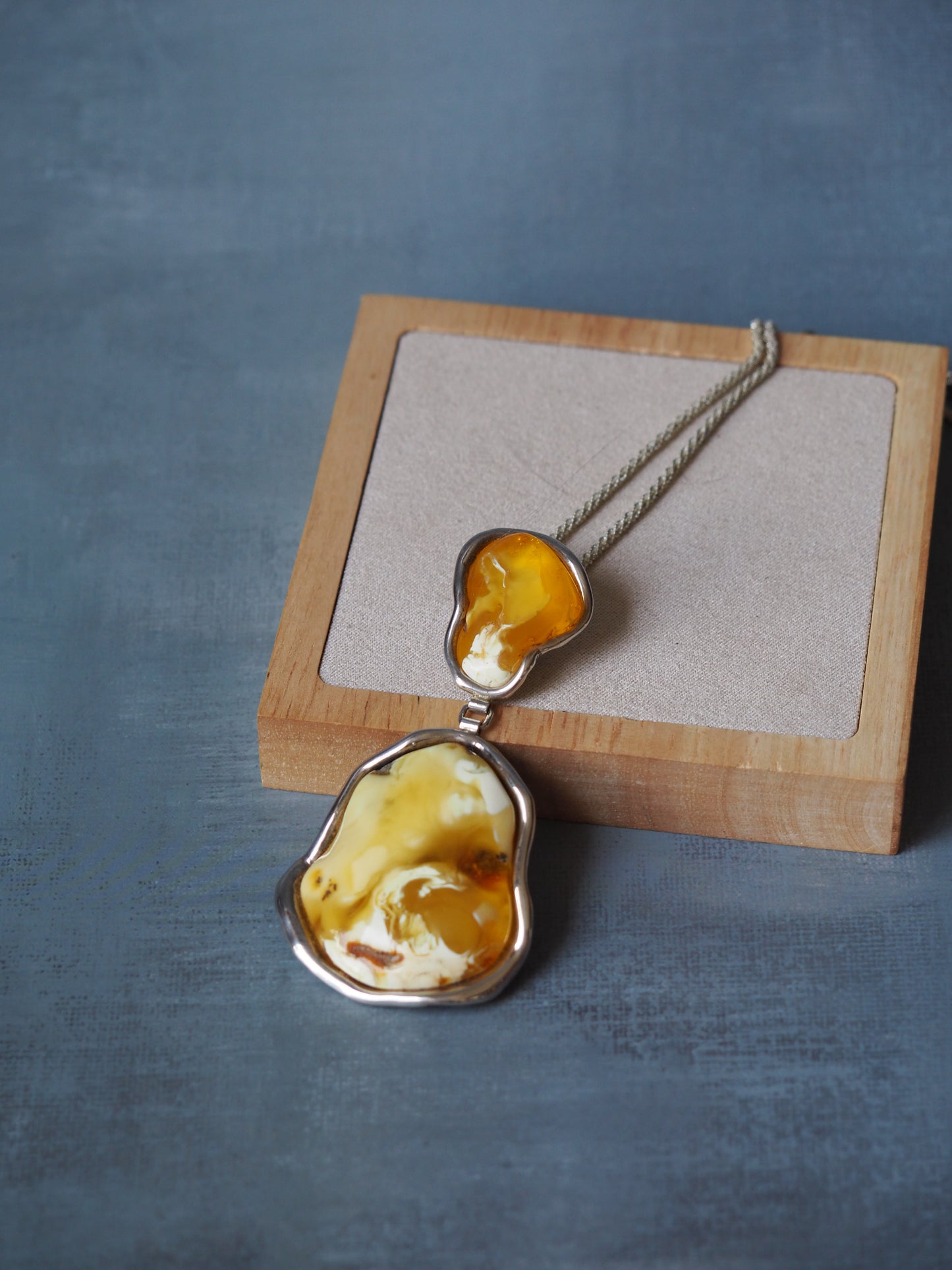 Huge Unique Natural Royal White/ Honey Amber Handmade Pendant in Silver
