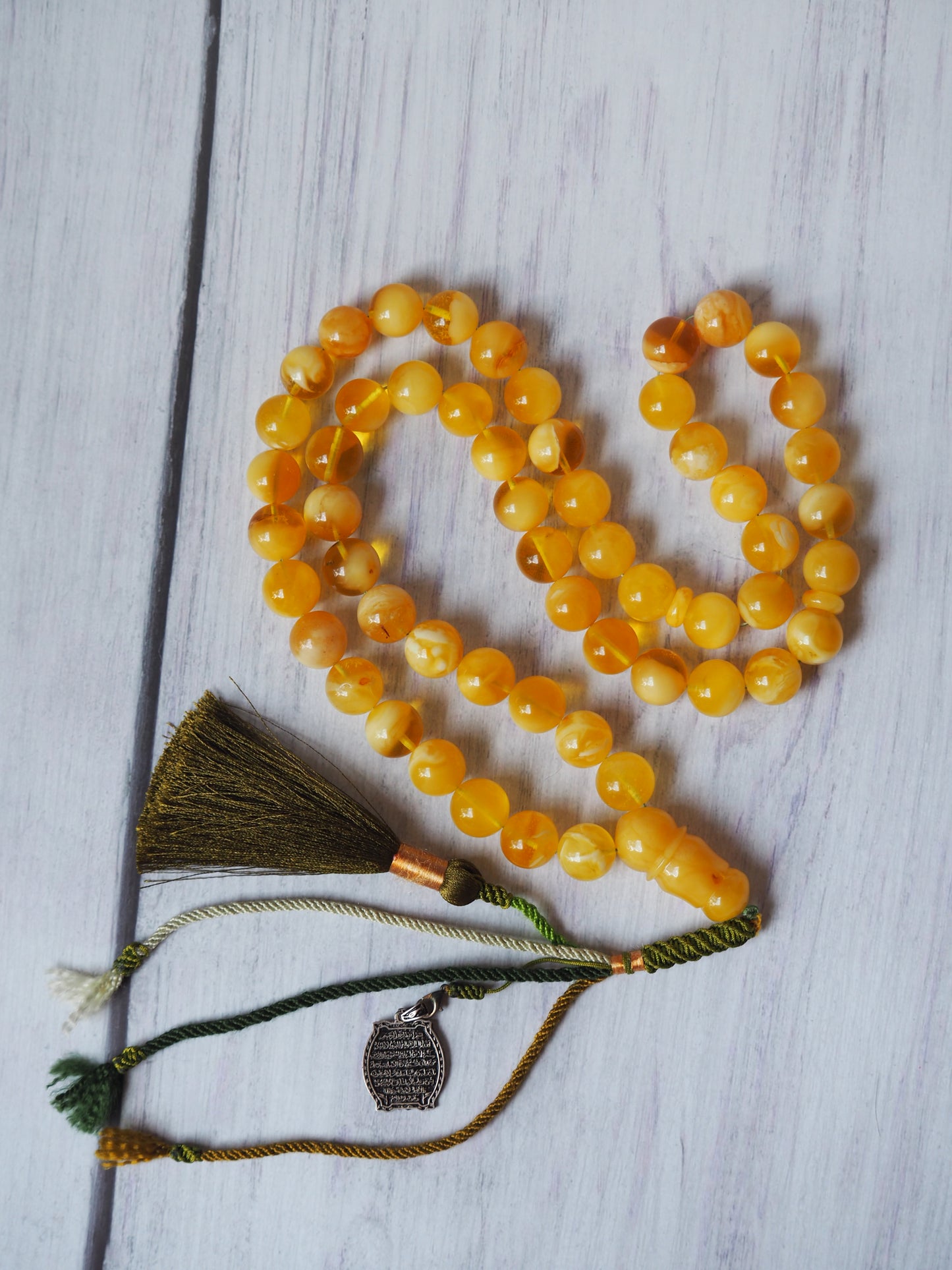 Large Natural Amber Tasbih with Multiple Color Patterns 82g 55 Beads