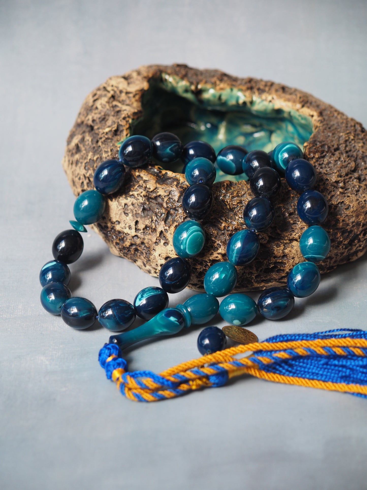 Olive Shaped Blue Moon Bakelite Tasbih 33 Beads Newly Crafted