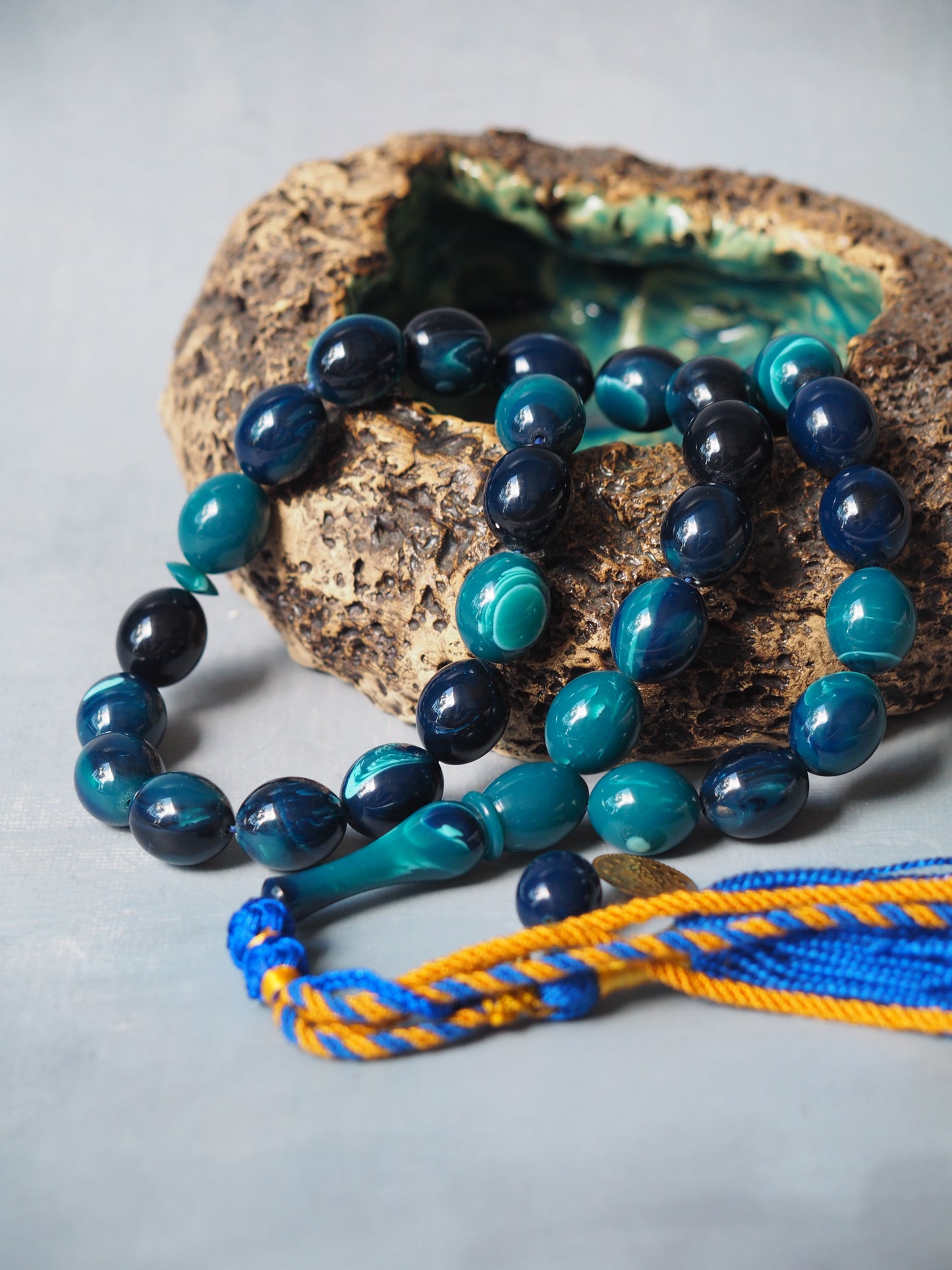 Olive Shaped Blue Moon Bakelite Tasbih 33 Beads Newly Crafted