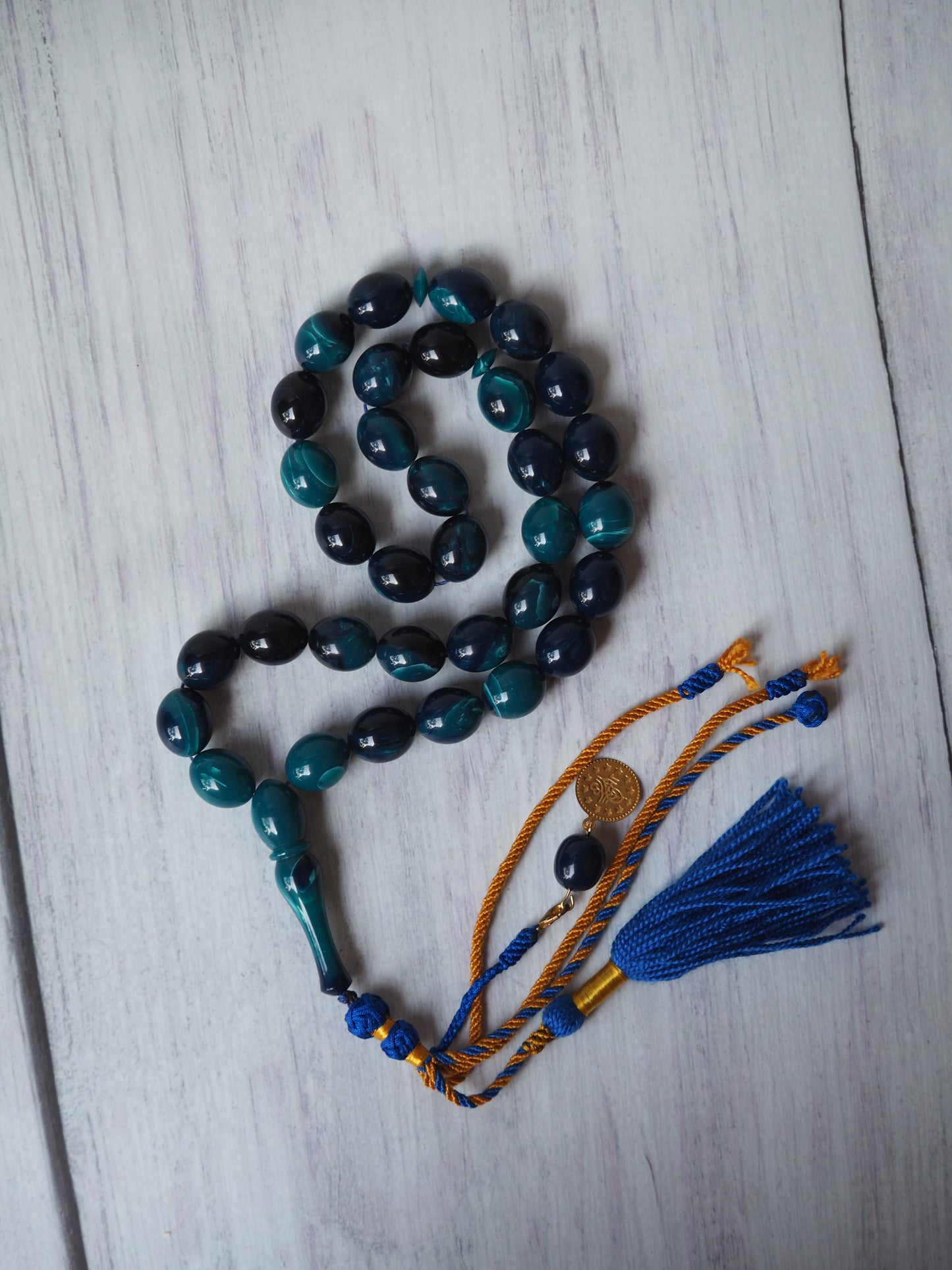 Olive Shaped Blue Moon Bakelite Tasbih 33 Beads Newly Crafted