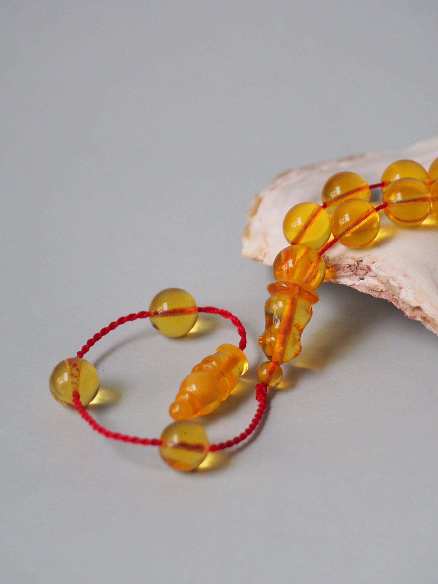 Micro Pocket Size Natural Citron Amber Rosary 33 Beads