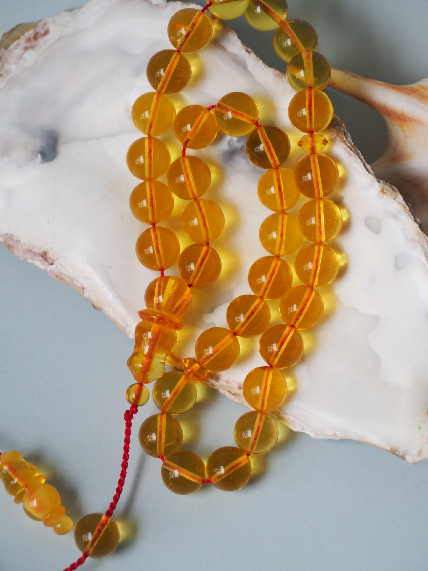 Micro Pocket Size Natural Citron Amber Rosary 33 Beads
