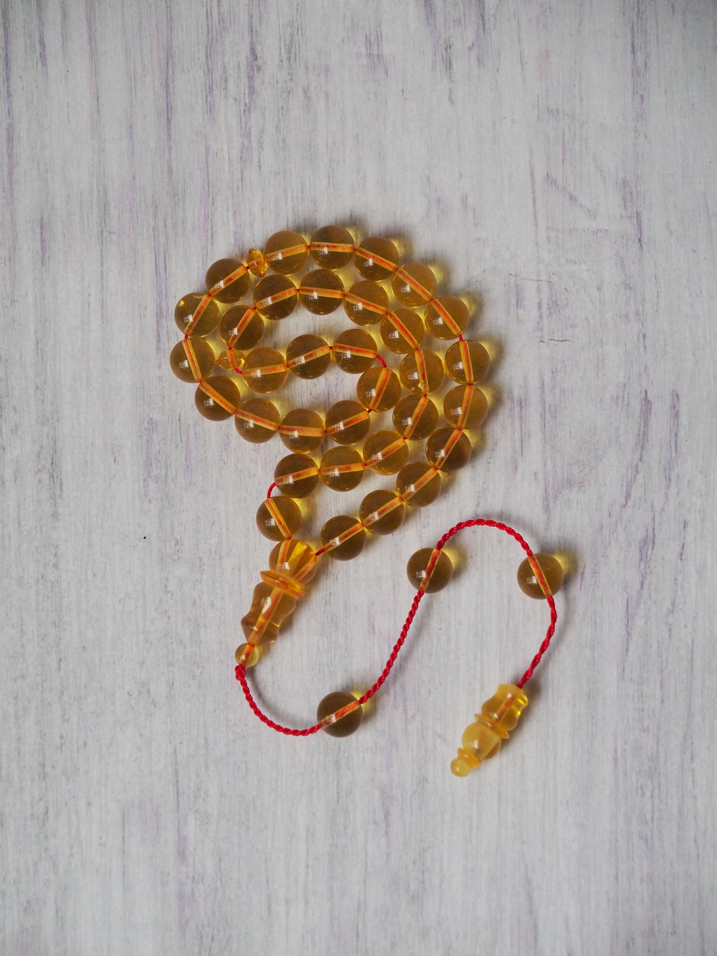 Micro Pocket Size Natural Citron Amber Rosary 33 Beads