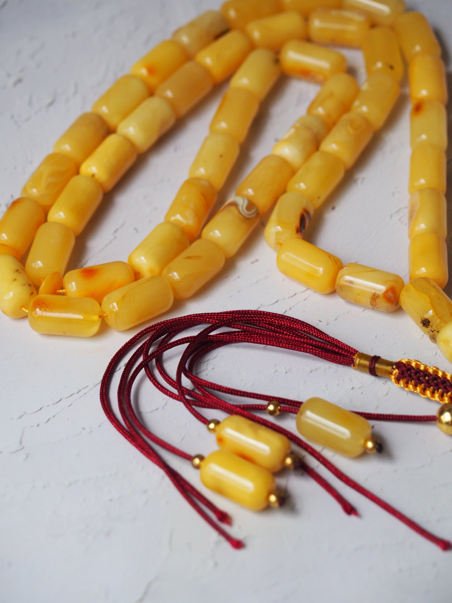 Natural Raw Marble Barrel Shape Amber Misbah  45 Beads + 3 Spare
