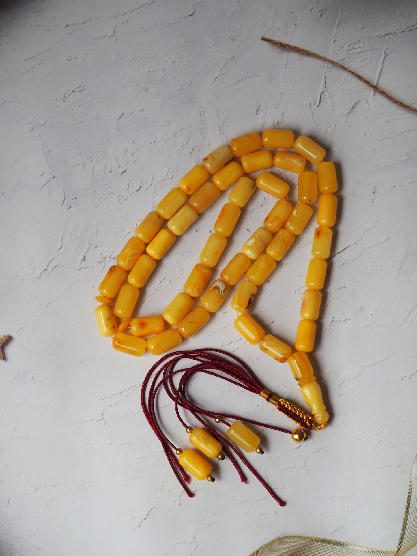 Natural Raw Marble Barrel Shape Amber Misbah  45 Beads + 3 Spare