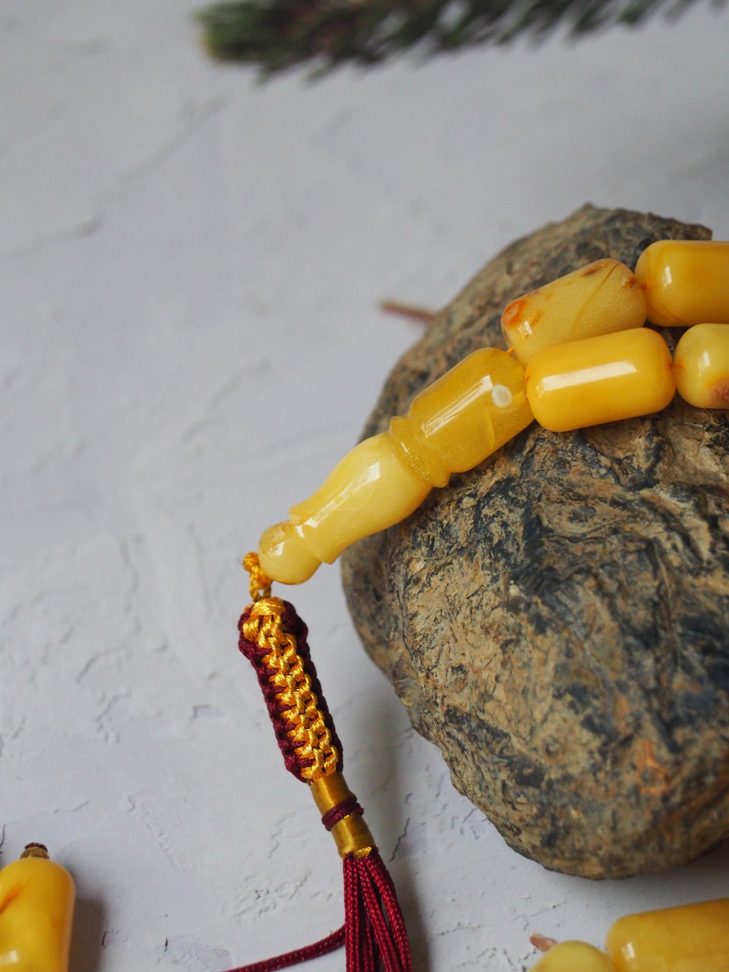 Natural Raw Marble Barrel Shape Amber Misbah  45 Beads + 3 Spare