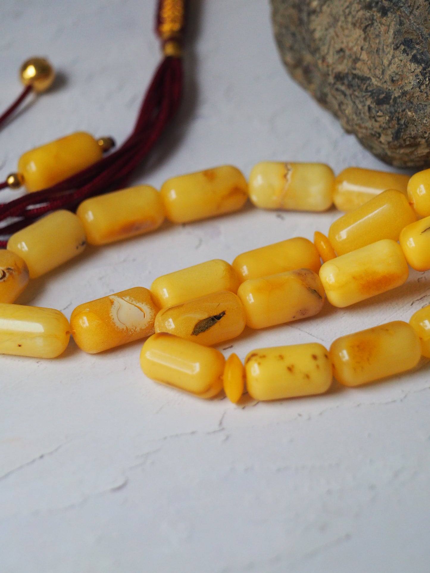 Natural Raw Marble Barrel Shape Amber Misbah  45 Beads + 3 Spare