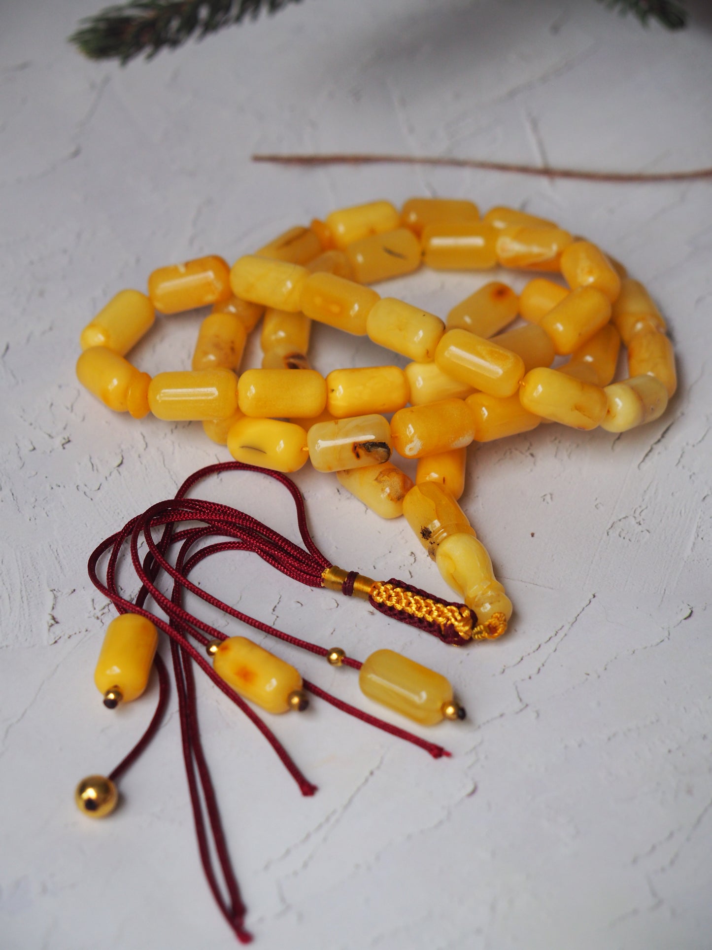 Natural Raw Marble Barrel Shape Amber Misbah  45 Beads + 3 Spare