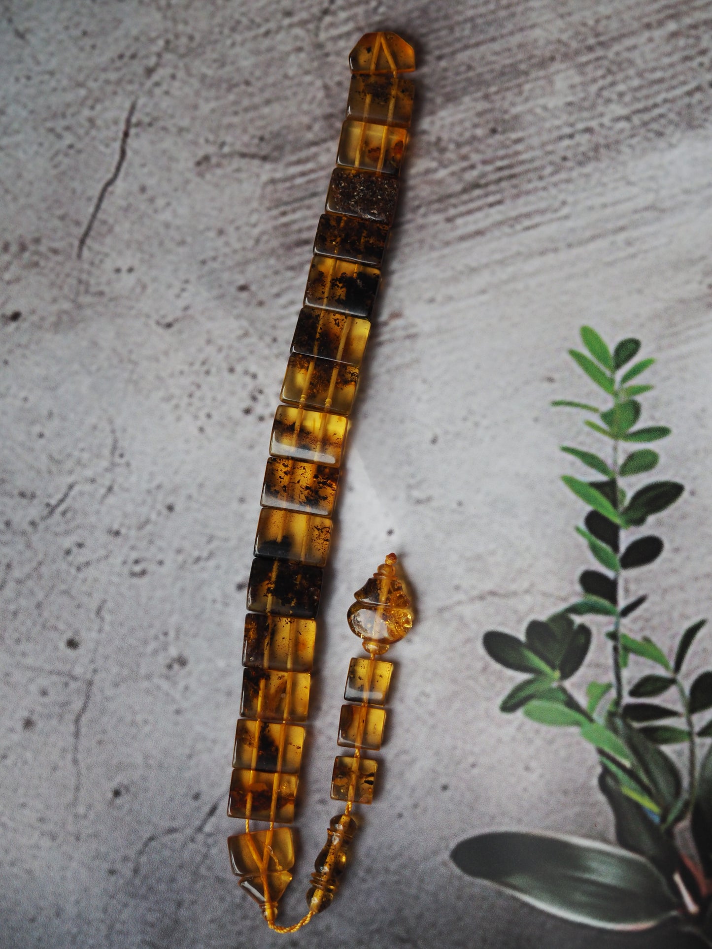 Natural Healing Sea Green Flat Amber Rosary 15 Beads
