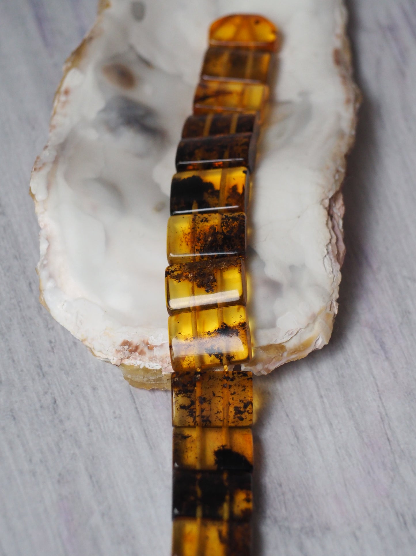 Natural Healing Sea Green Flat Amber Rosary 15 Beads