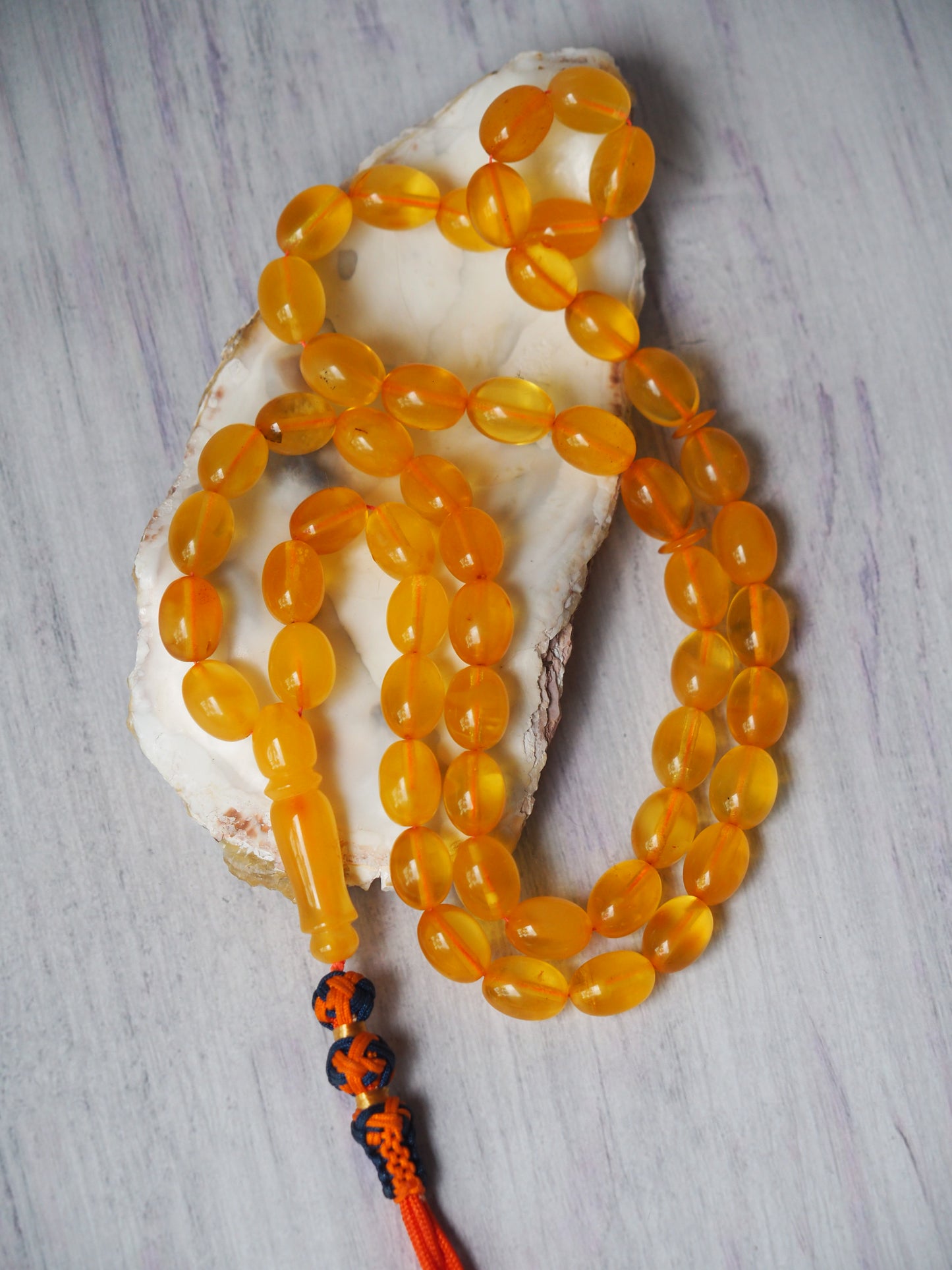 Natural Pocket Size Cloudy Honey Olive Shape Amber Rosary 53 Beads