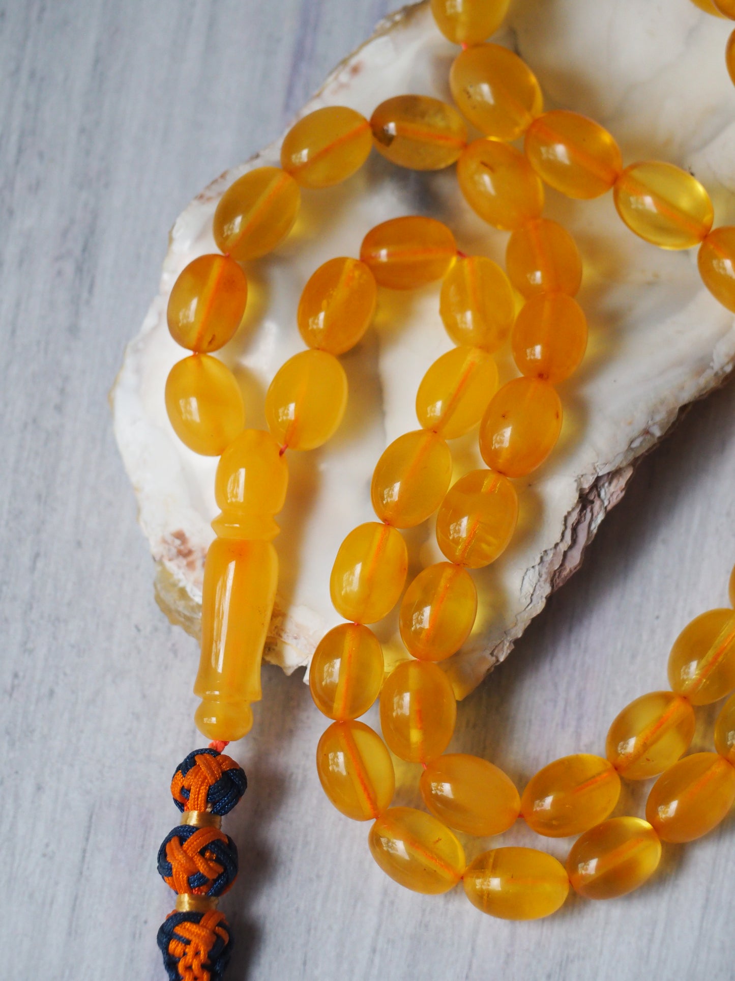 Natural Pocket Size Cloudy Honey Olive Shape Amber Rosary 53 Beads