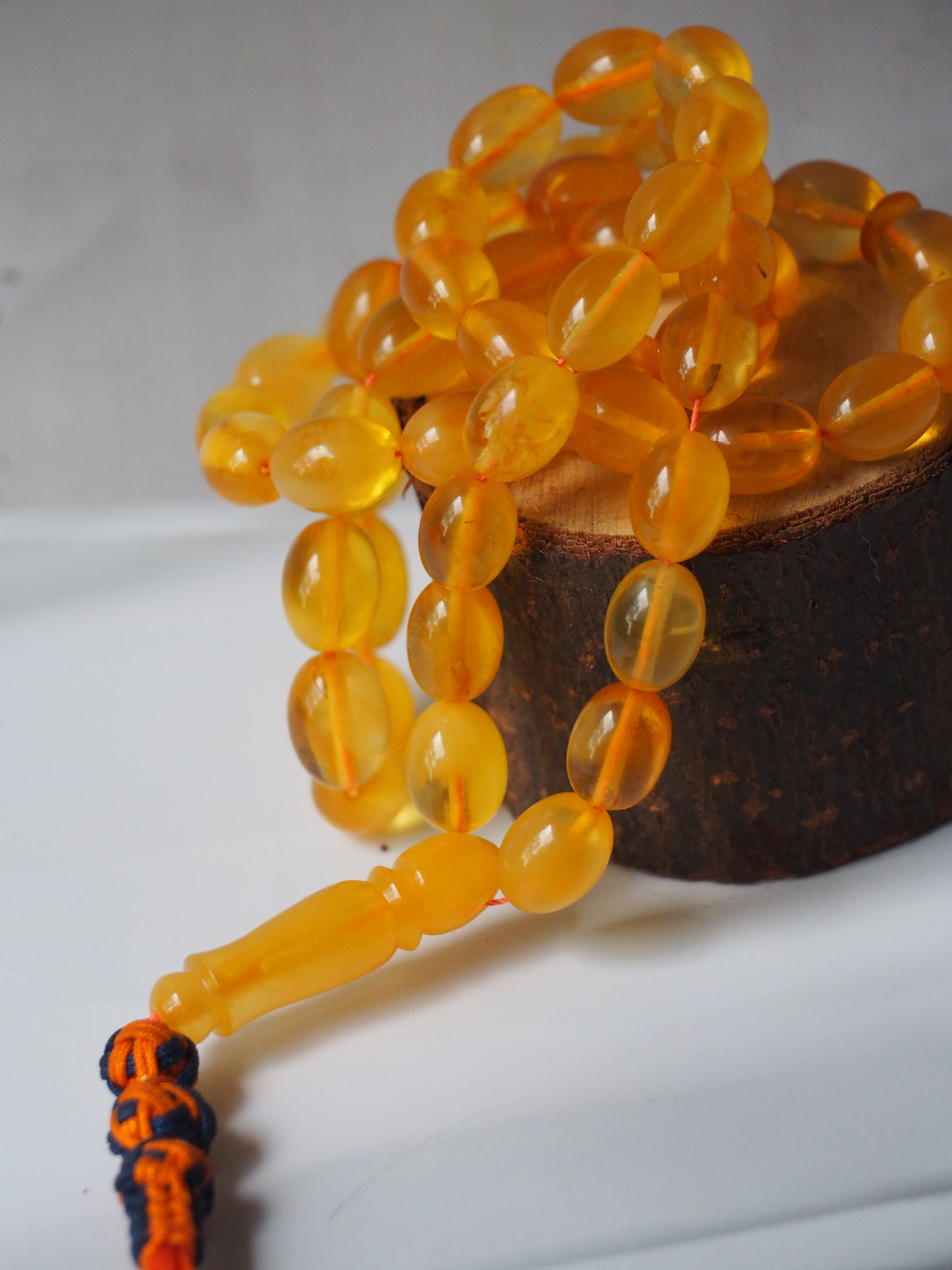 Natural Pocket Size Cloudy Honey Olive Shape Amber Rosary 53 Beads