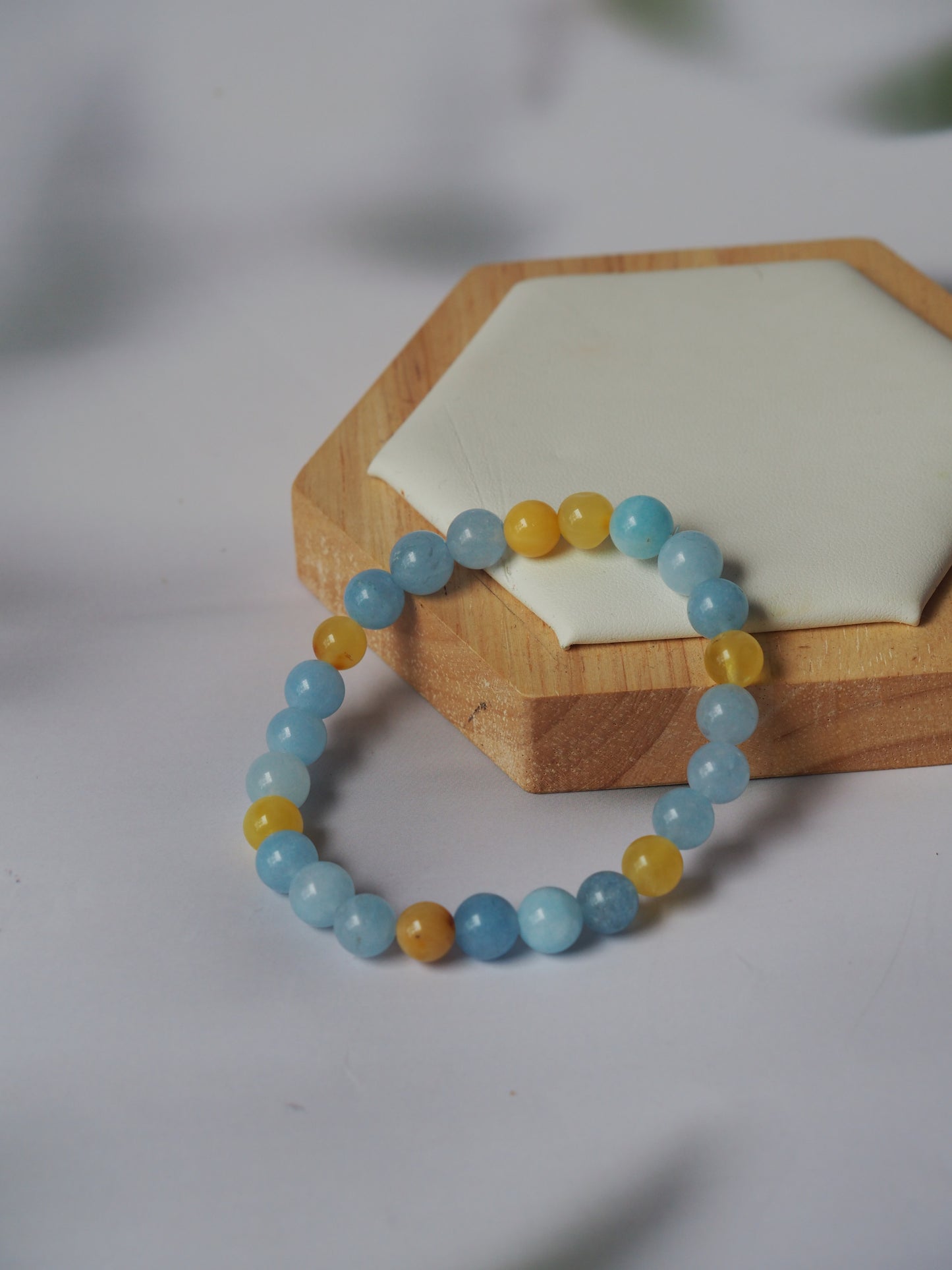 Natural Cloudy Amber and Aquamarine Beaded Bracelet