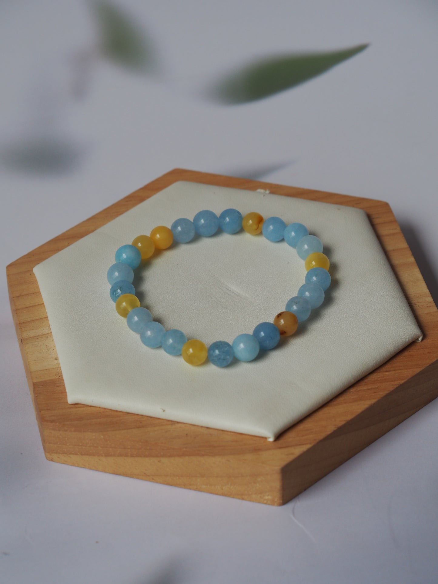 Natural Cloudy Amber and Aquamarine Beaded Bracelet