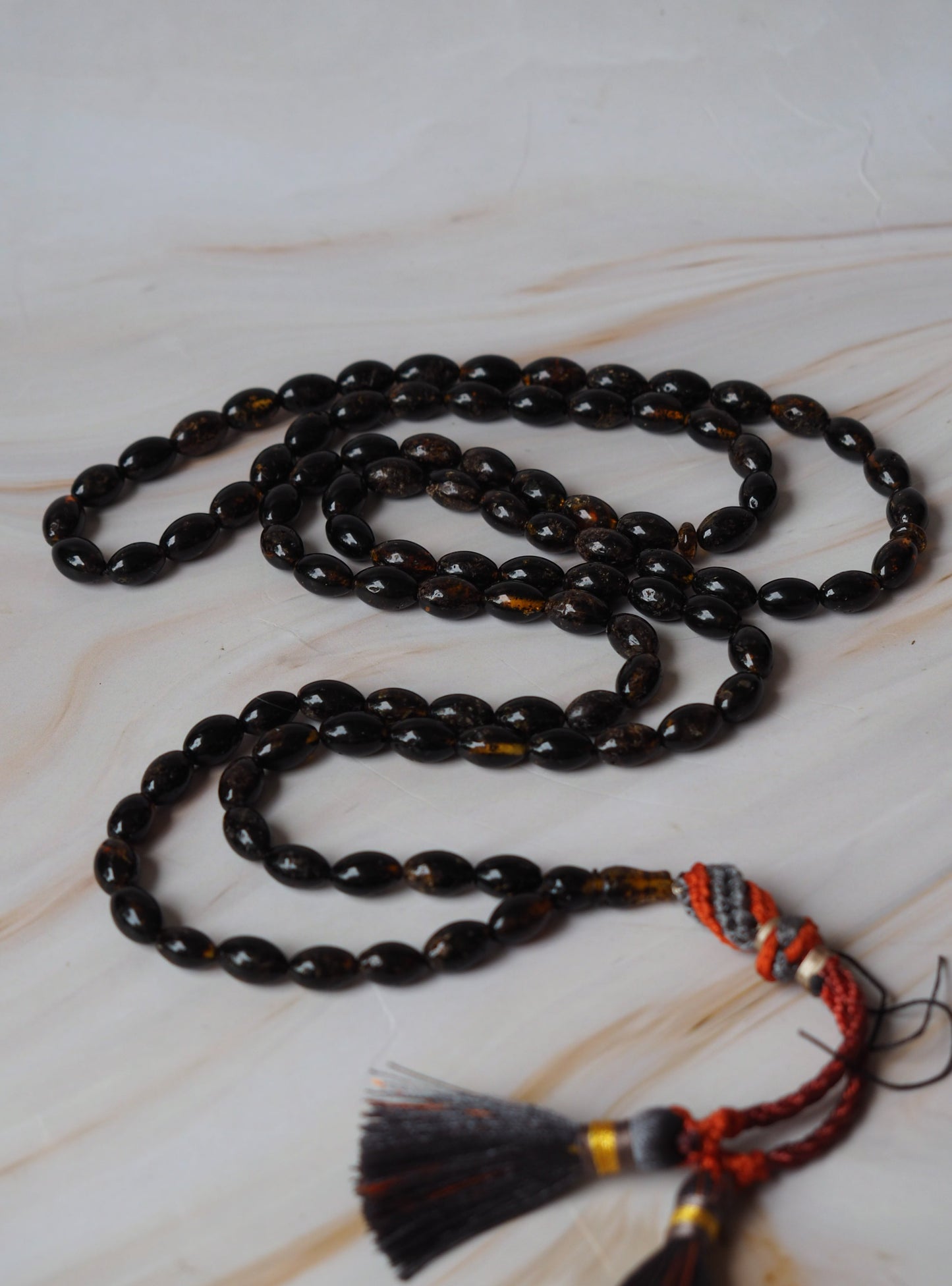 Dark Brown Sea Medical Amber Small Olive Shape Tasbih 99 Beads